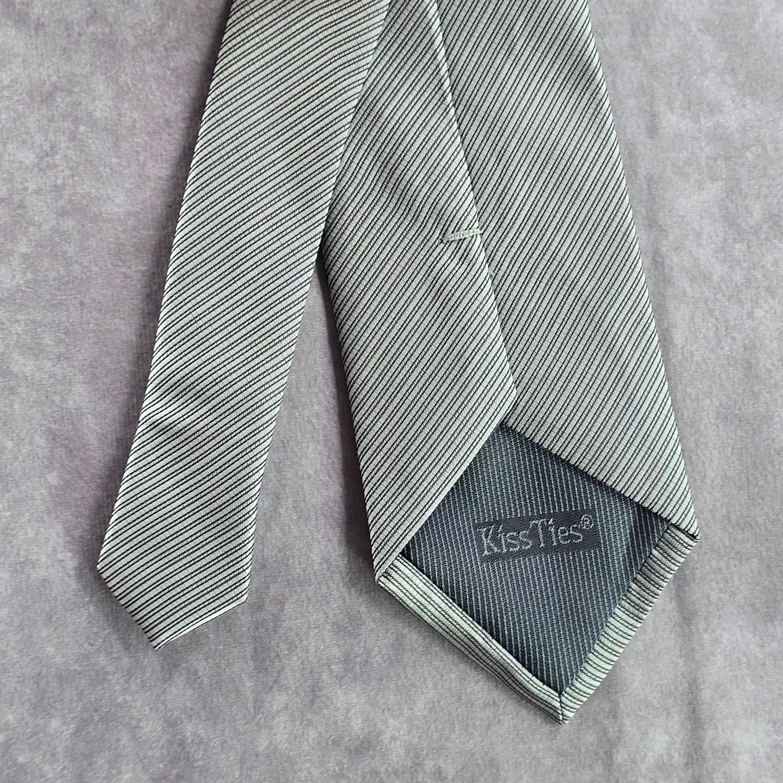 Other Kiss Ties Gray Black Silver Stripe Microfiber Men's Neck Tie Size 30 - 4 Thumbnail