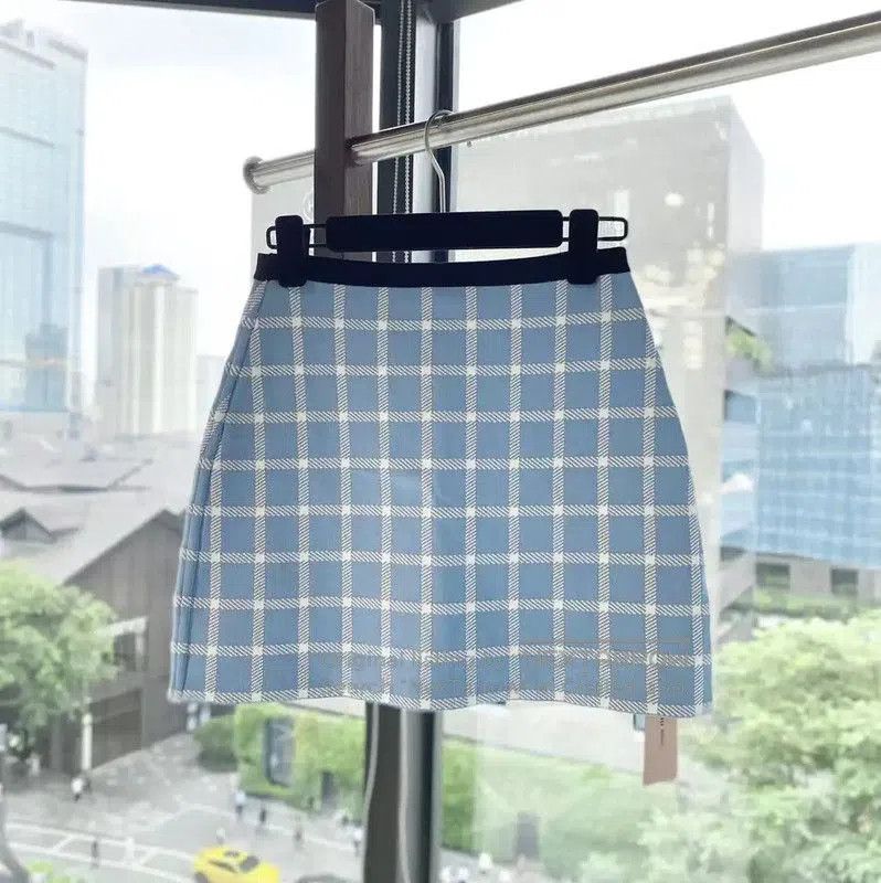 Miu Miu Miu Miu Blue Checkered Midi Skirt . Size 28" / US 6 / IT 42 - 2 Thumbnail