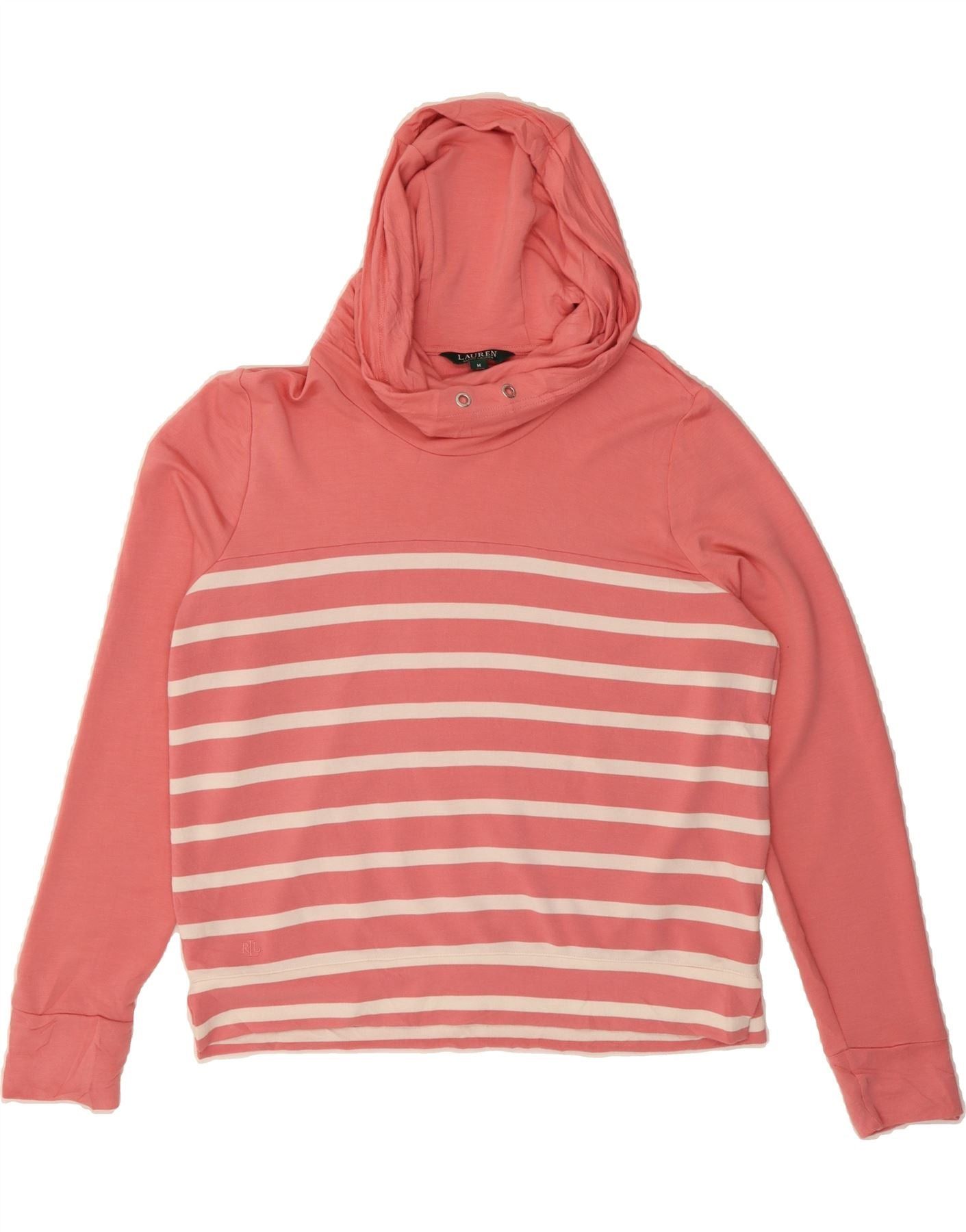 Ralph Lauren Womens Loose Fit Hoodie Jumper UK 14 Medium Pink Striped Size M / US 6-8 / IT 42-44 - 1 Thumbnail