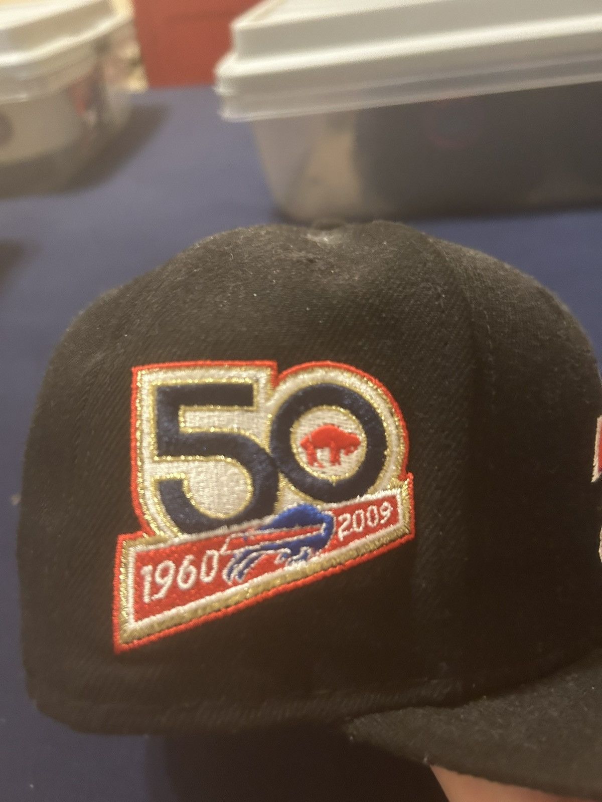 New Era Buffalo Bills Black Fitted Hat Size 7 50th anniversary patch Size ONE SIZE - 2 Thumbnail