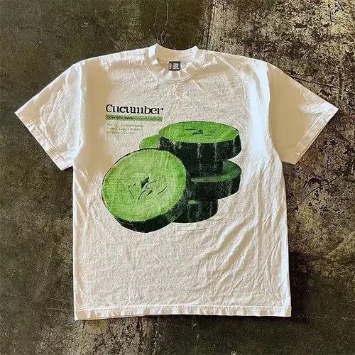 Japanese Brand × Vintage White trendy retro t-shirt with cucumber pattern Size US M / EU 48-50 / 2 - 3 Thumbnail