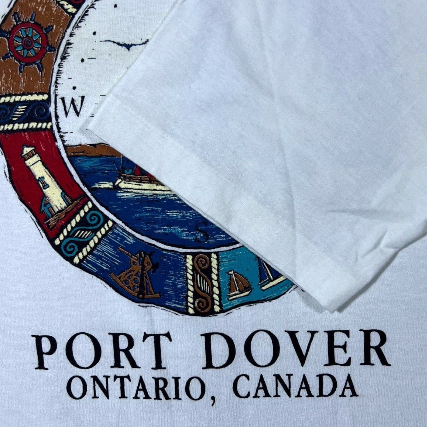 Fruit Of The Loom VINTAGE Port Dover Ontario, Canada Souvenir Graphic White Single Stitch T-Shirt Large Mens Cotton Fruit of the Loom Size US L / EU 52-54 / 3 - 4 Thumbnail