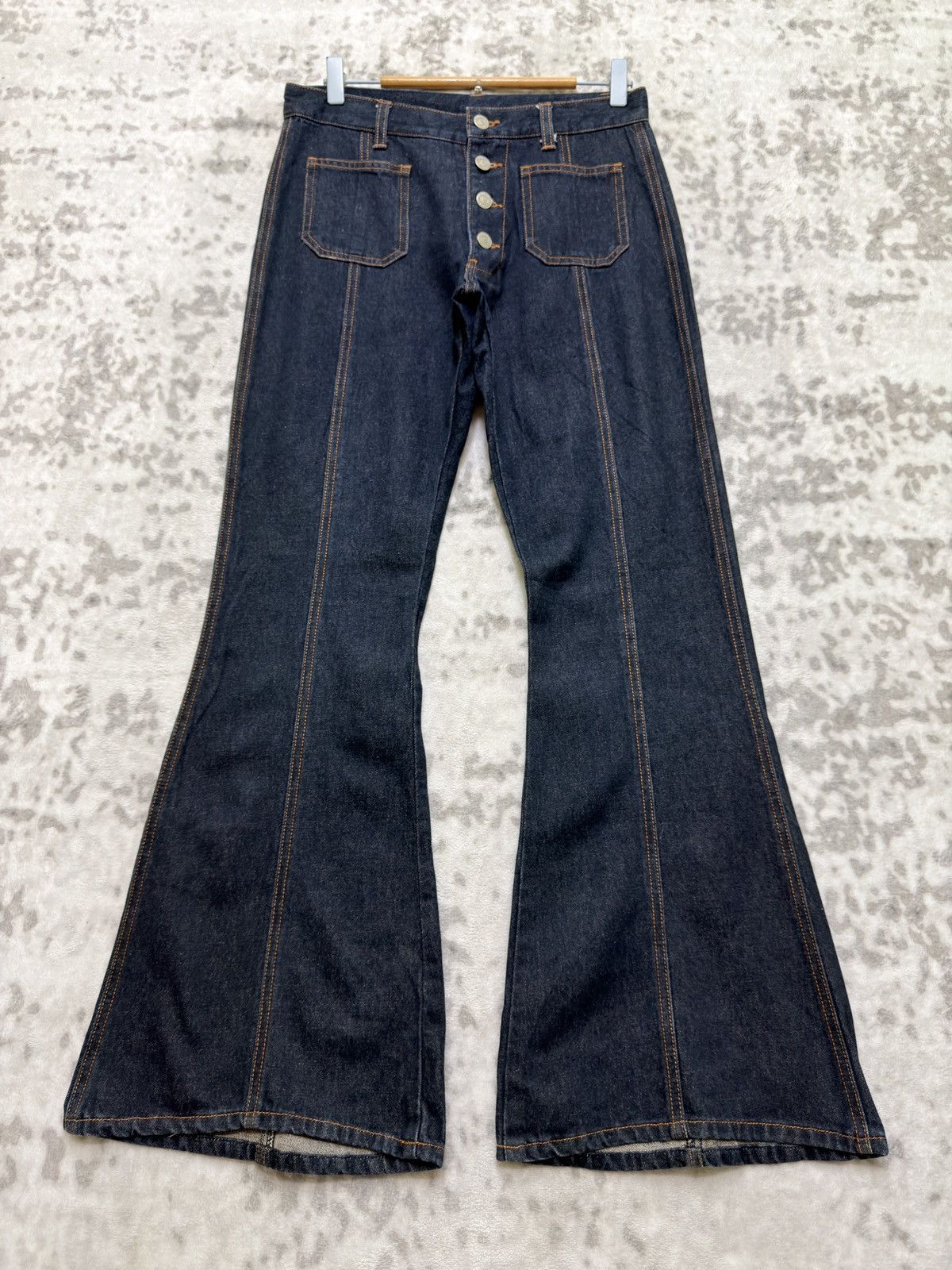 Japanese Brand Vintage Bell Bottom Flare Denim Retro High Waist Button Fly Size US 28 / EU 44 - 1 Thumbnail