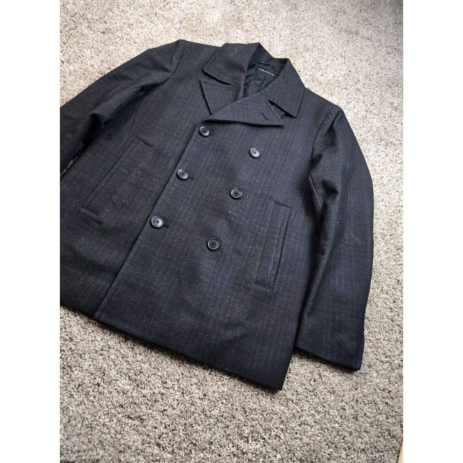 Theory Theory Peacoat Coat Mens Large Gray Plaid Wool Blend Double Breasted Pockets Classic Wool-Blend Long Coat 42-in Chest Fall Winter Spring Mens Size US L / EU 52-54 / 3 - 2 Thumbnail