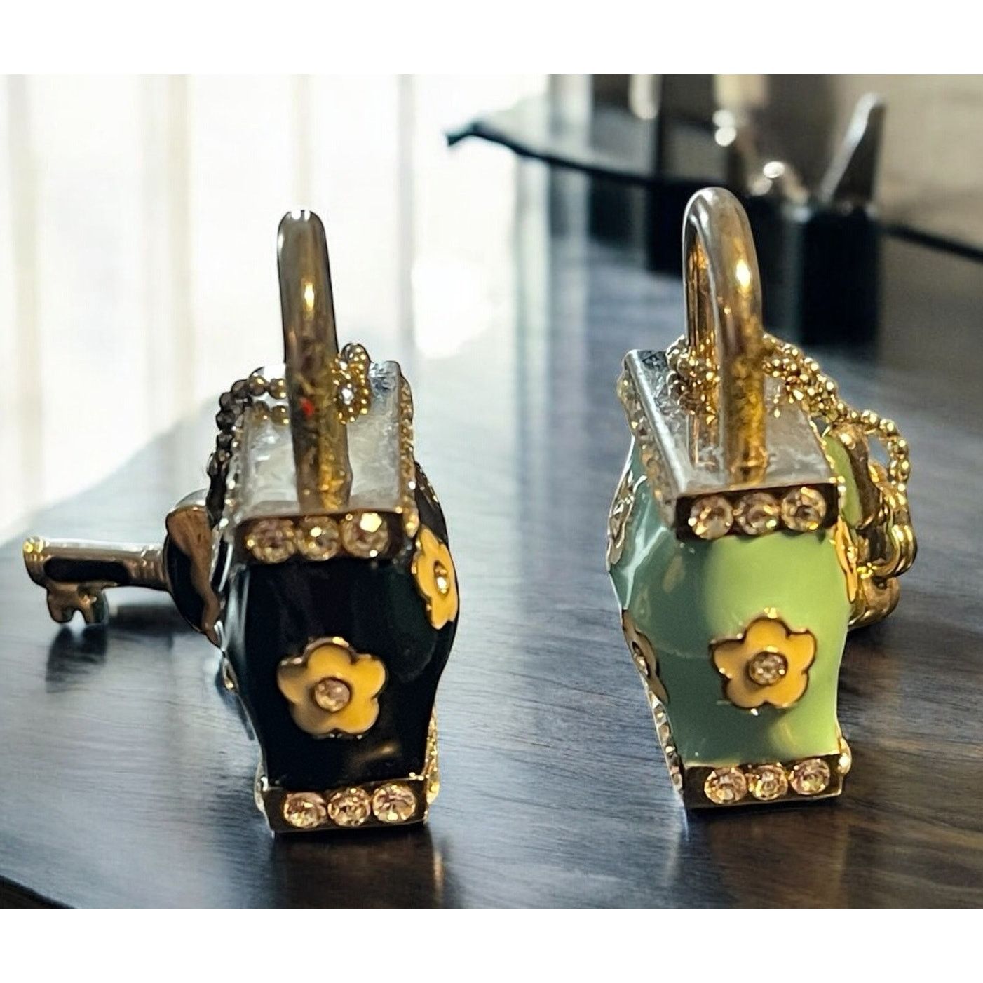 Unknown London 2 Enameled Rhinestone Purse Charms Keys Black and Green F A Size ONE SIZE - 3 Thumbnail