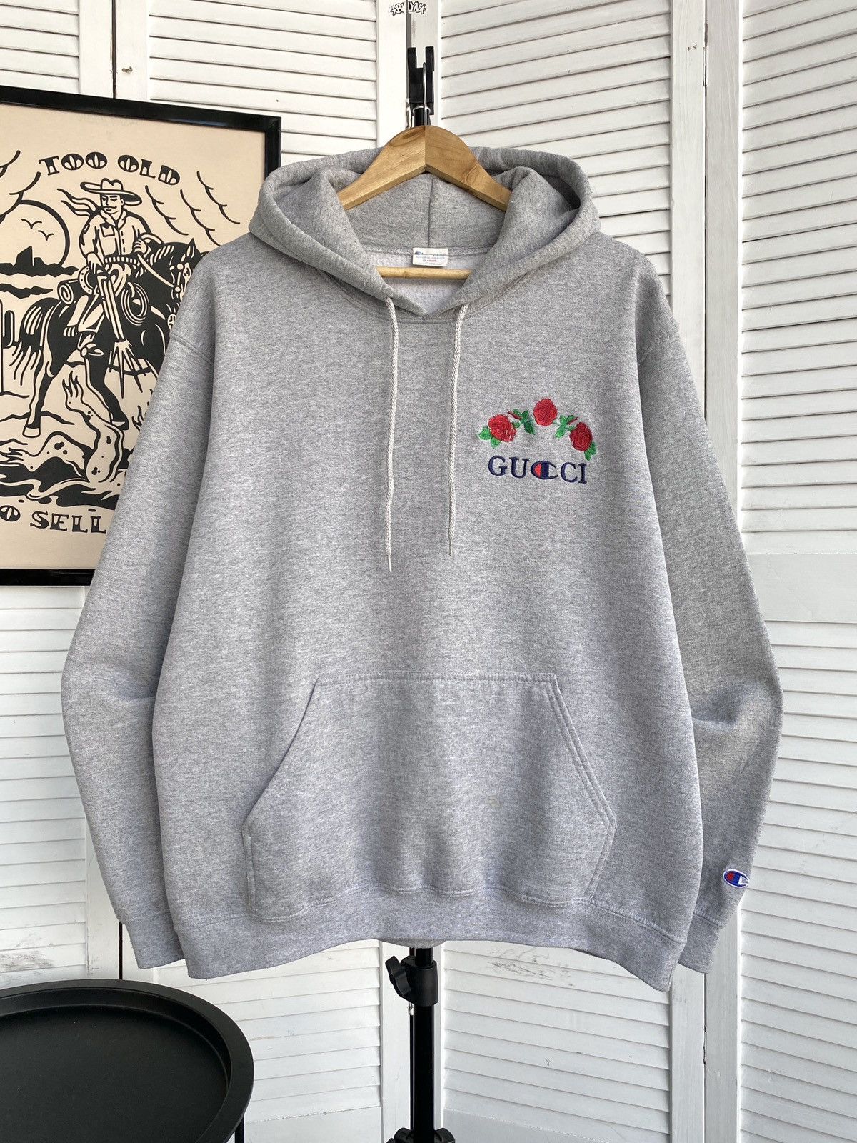 Art × Champion × Hype Champion Gucci Style Floral Logo Hoodie | Grailed