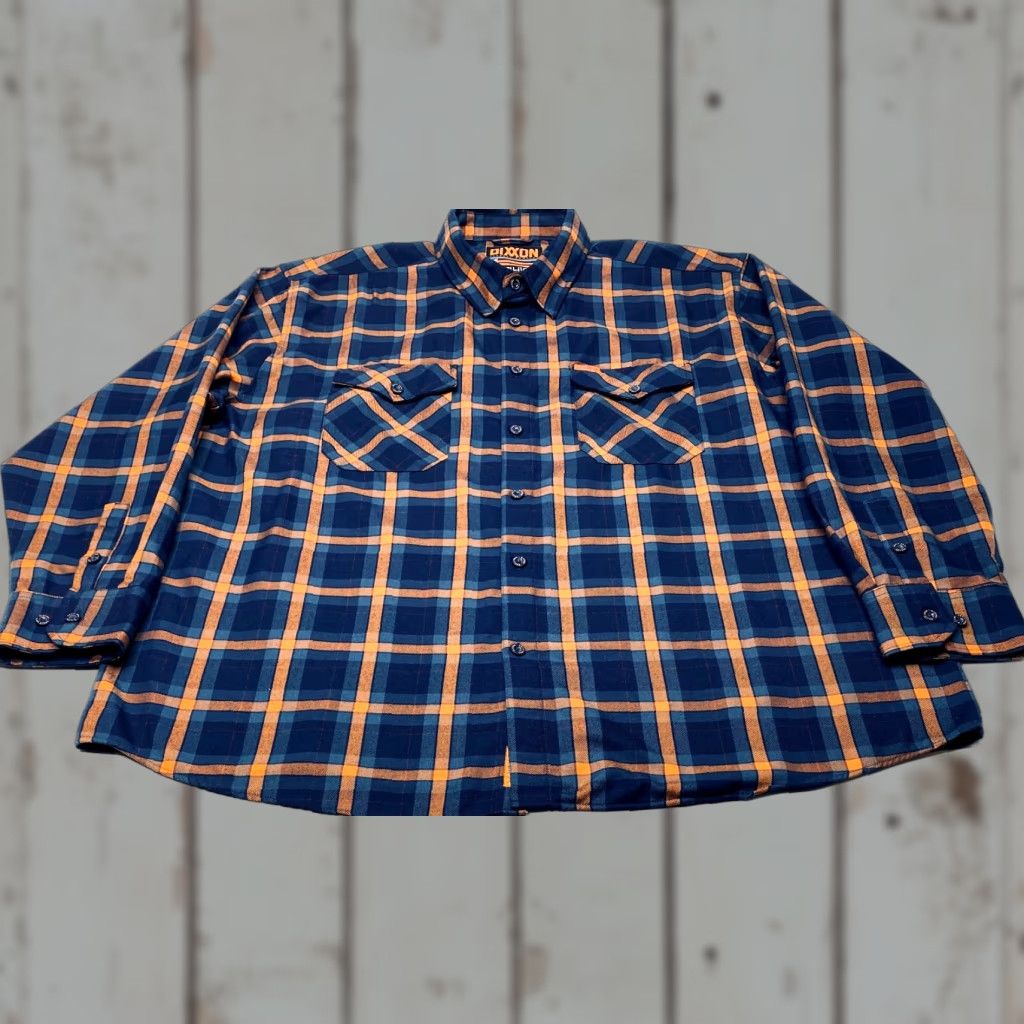 Dixxon Flannel Shirt Mens 4XL High Five Blue Orange Plaid Button Up Long Sleeve
