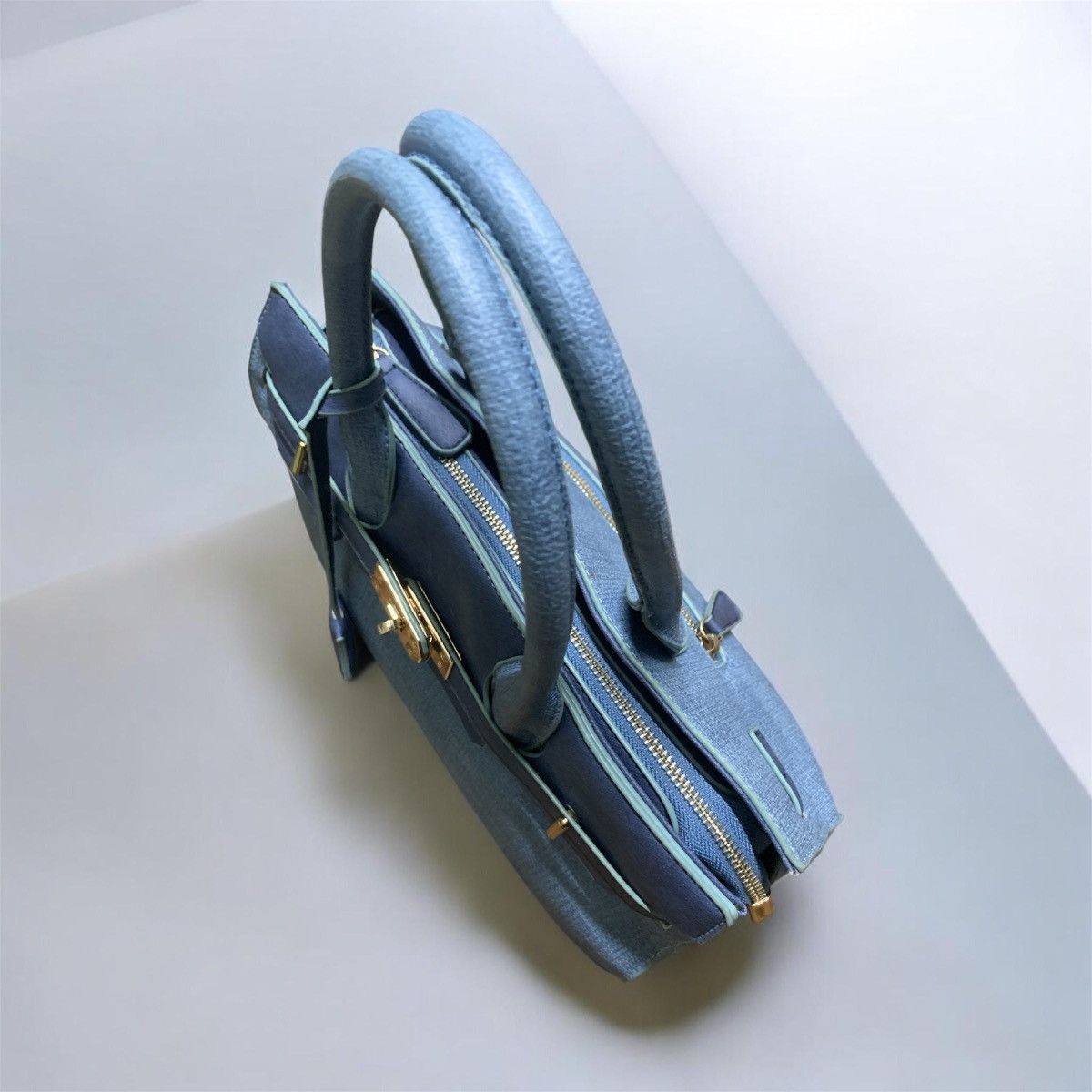 Handmade Hermes Birkin style Blue Thalassa gold buckle handbag Size ONE SIZE - 3 Thumbnail