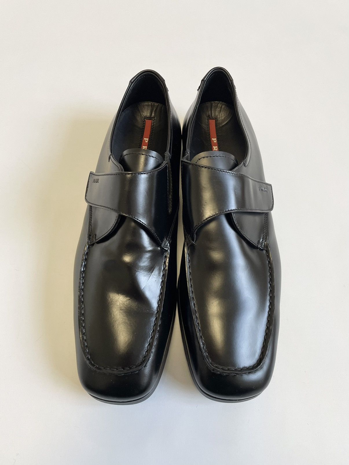 PRADA velcro square toe leather shoes
