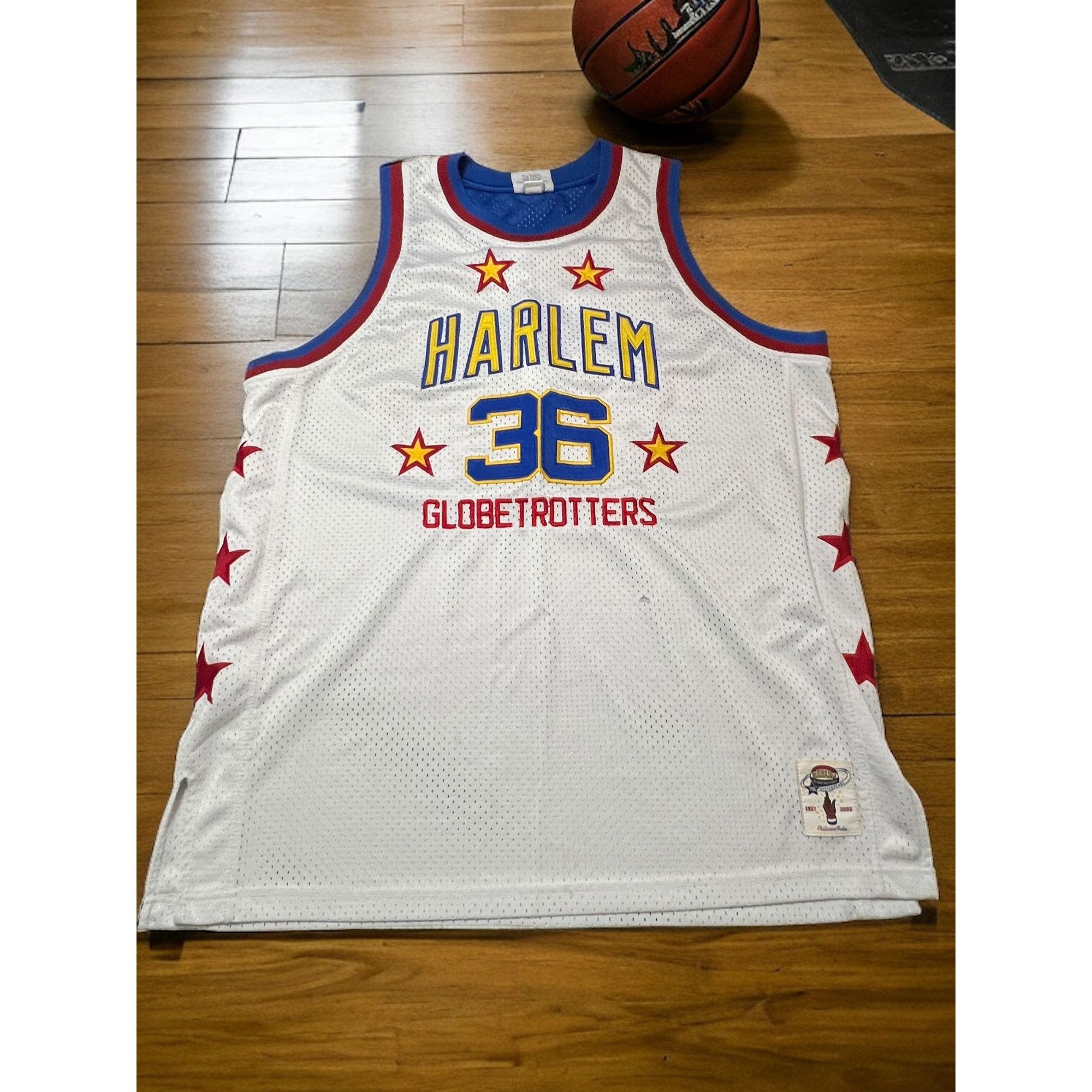 image of Fubu Vintage 2002 Harlem Globetrotters Meadowlark Lemon Jersey Re in Red White Blue (Size 2XL)