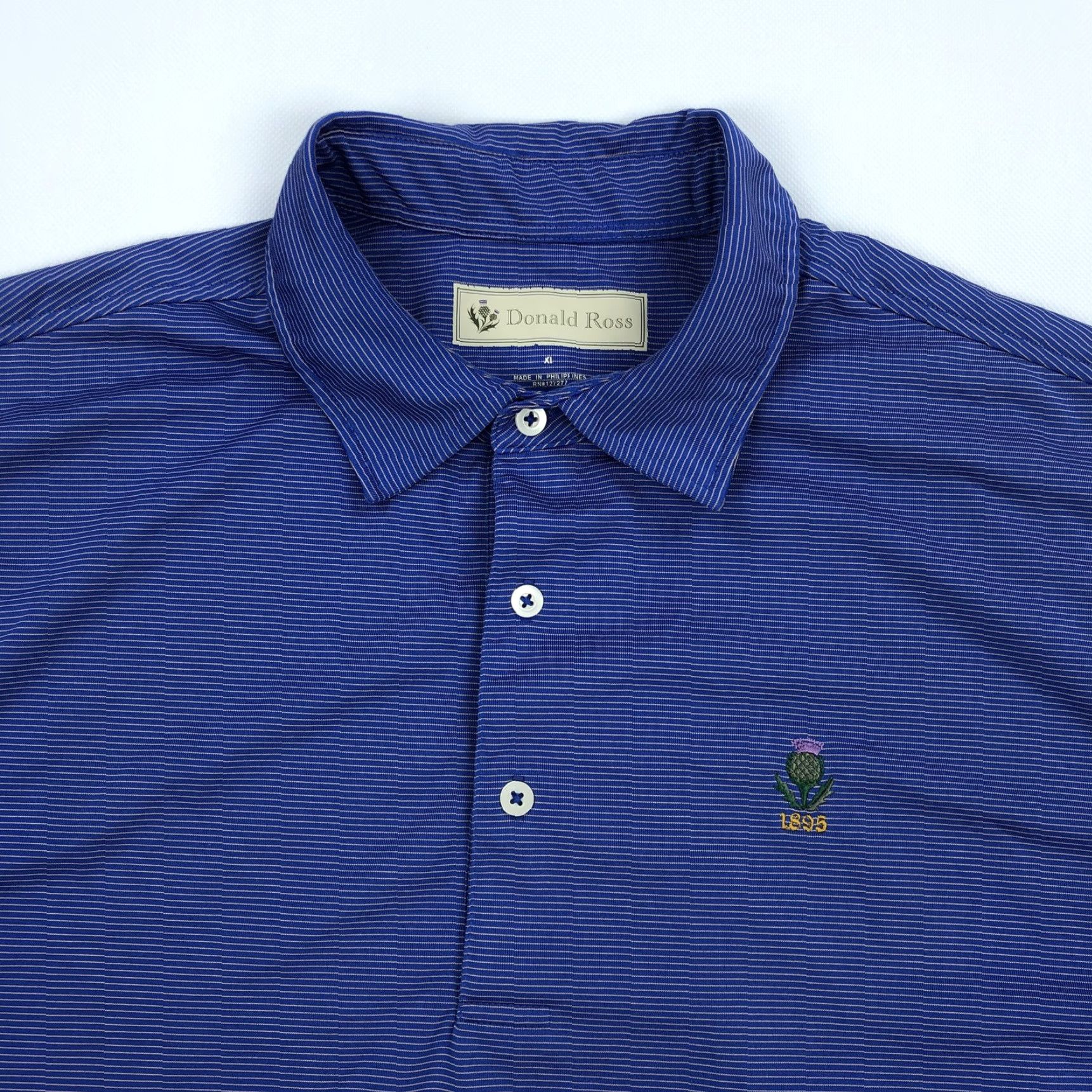 Vintage Donald Ross Men XL Blue Striped Performance Polo Shirt Rochester Club Golf Shirt Size US XL / EU 56 / 4 - 2 Thumbnail