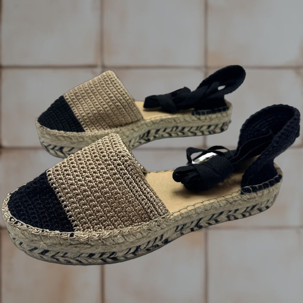 Free People Free People Island Time Wrap Espadrille Sandal Black/Tan US Size 8.5 EU 39 Sandal Women Bohemian Flat Heel 1 in M Multicolor Spain Size US 9 / IT 39 - 1 Thumbnail