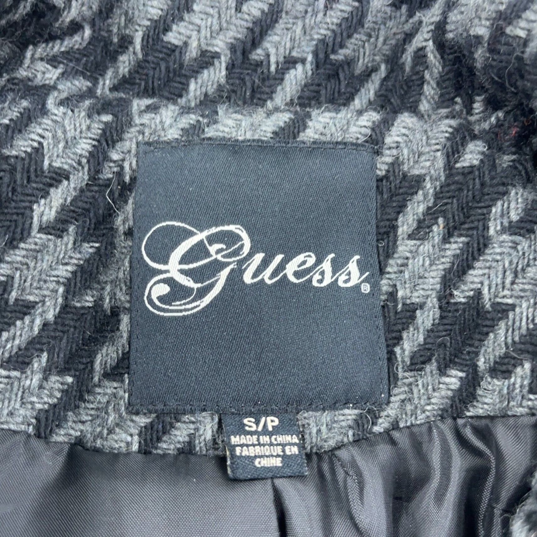 Guess Guess Coat Women Small Black Gray Houndstooth Wool Blend Pea Coat Belted Jacket Size S / US 4 / IT 40 - 3 Thumbnail