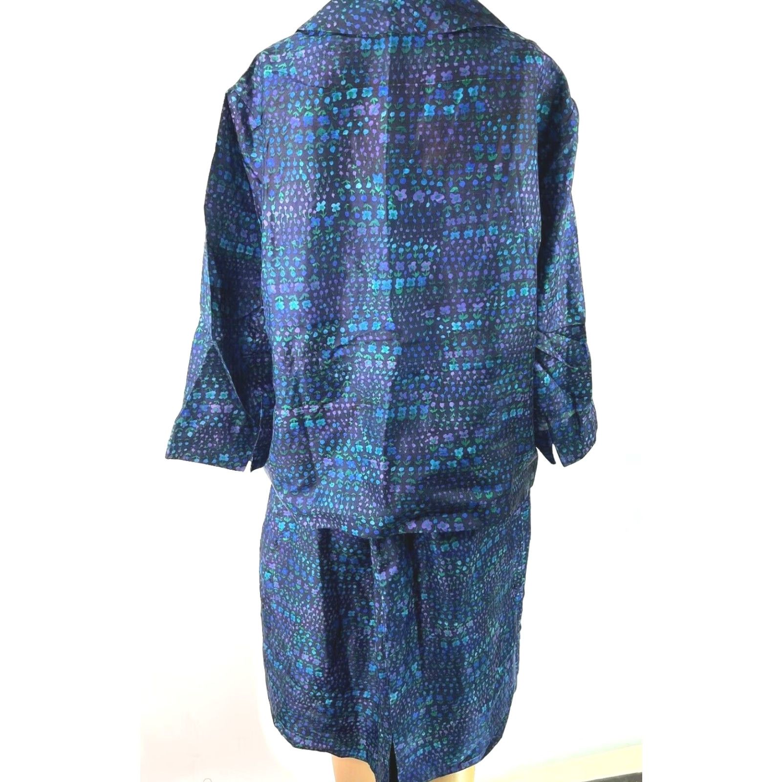 Vintage Renie Seide Women Floral Blue Suit Skirt Set 46 Casual Fall Spring Summer Winter Size 32" / US 10 / IT 46 - 2 Thumbnail