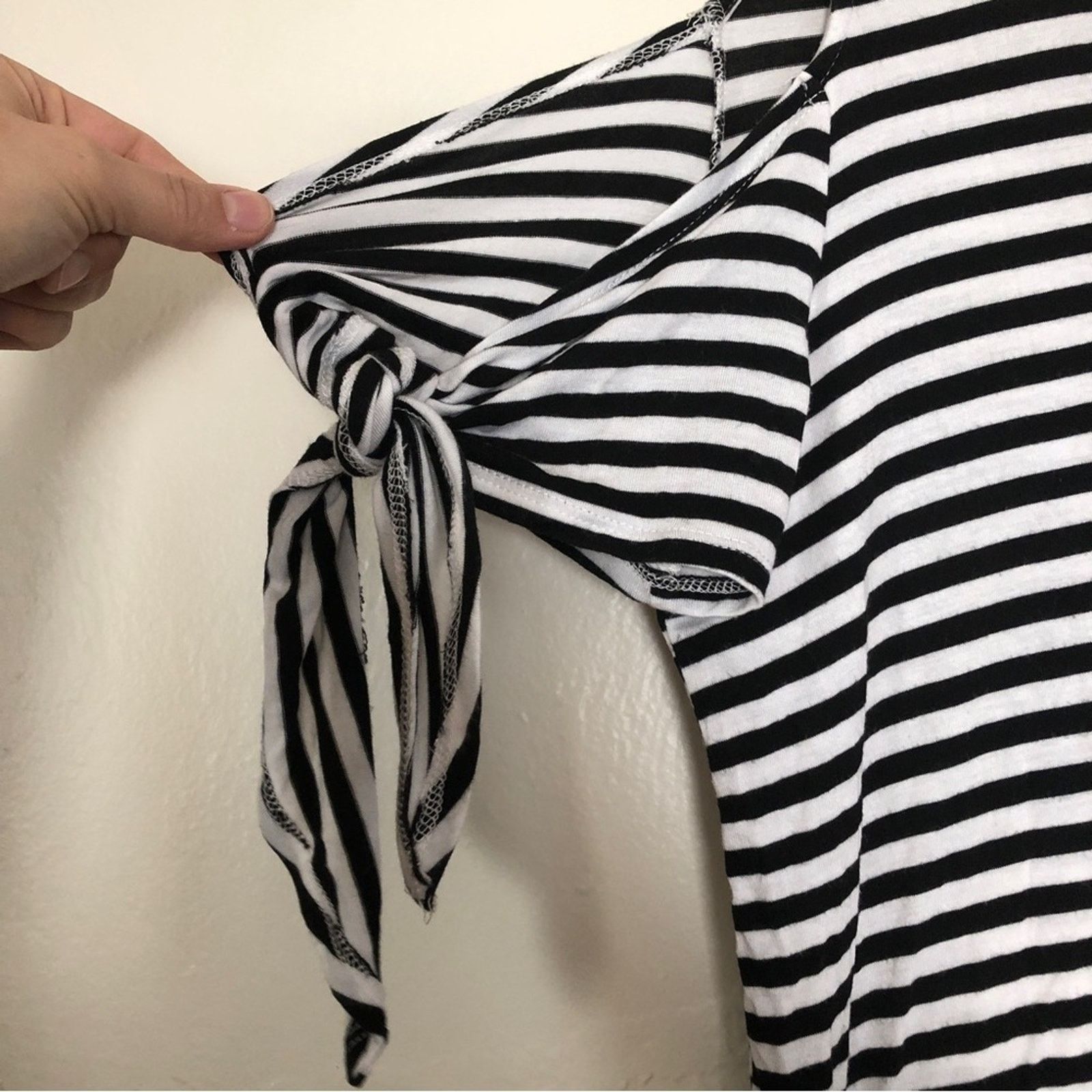 Other Cha Cha Vente Black White Stripe Tie Sleeve Shirt Blouse Top Size L / US 10 / IT 46 - 6 Thumbnail