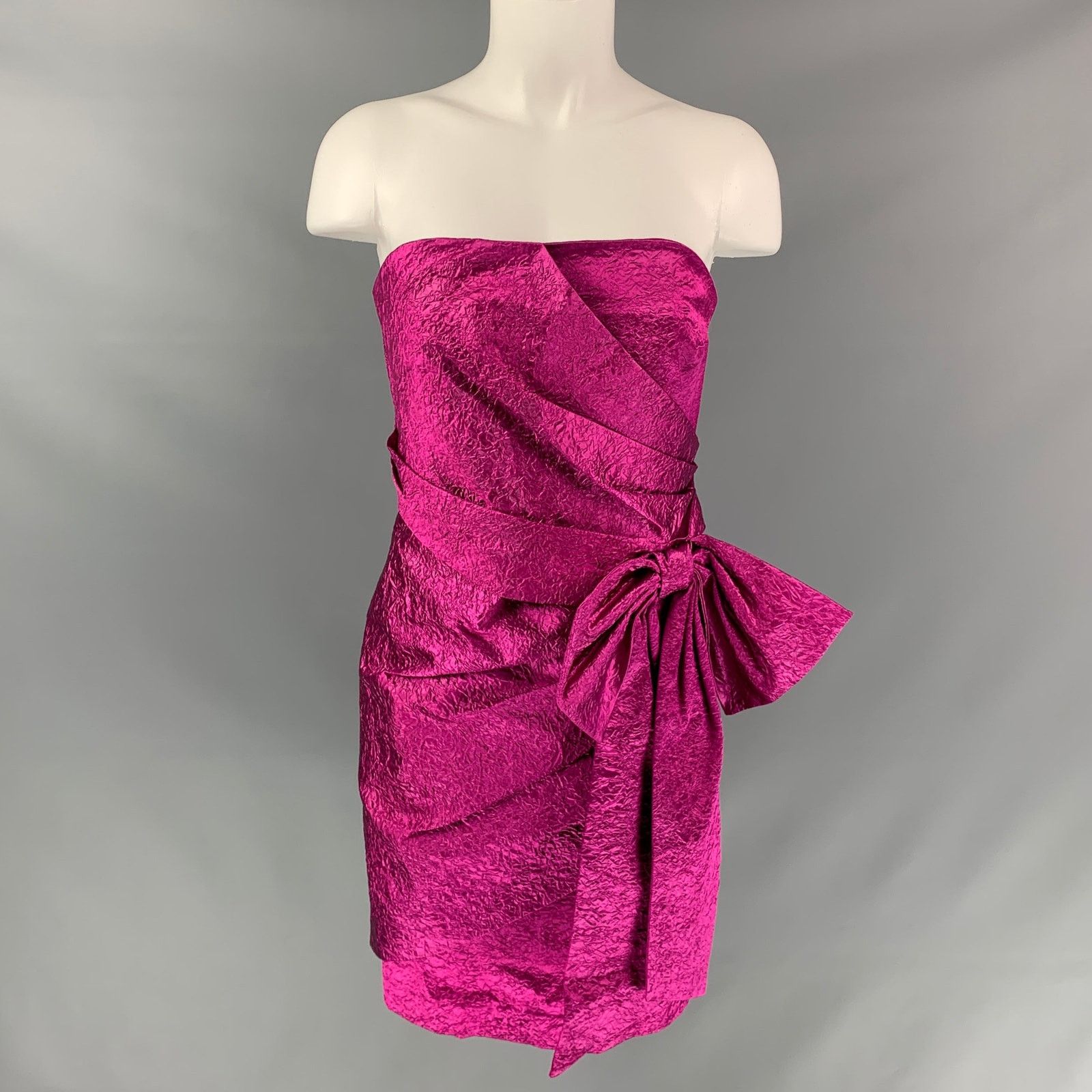 Ronny Kobo Carolayna Pink Fuchsia Polyamide Blend Wrinkled Bow Dress Size XS / US 0-2 / IT 36-38 - 1 Thumbnail