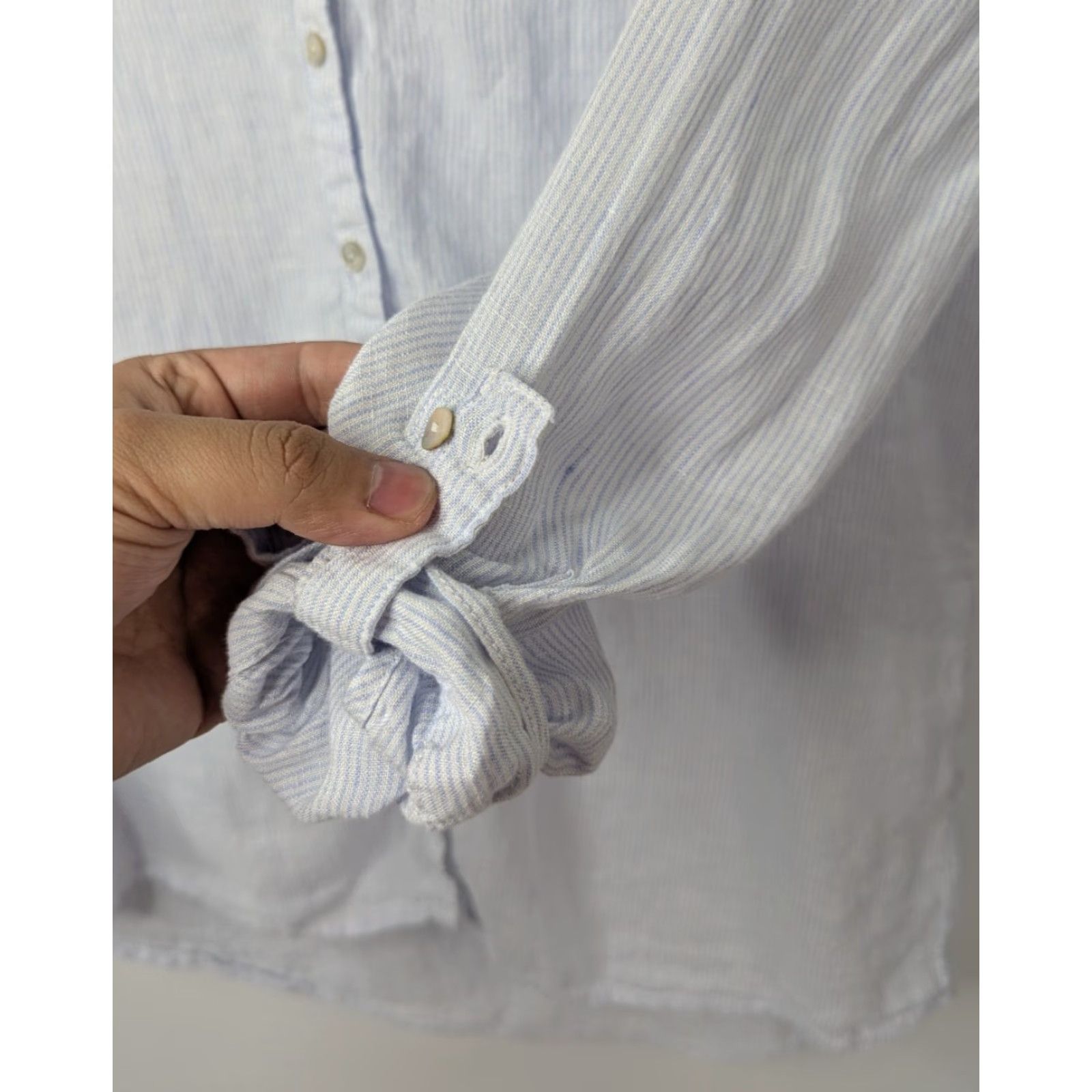 Vintage VINTAGE Sigrid Olsen 100% Linen Long Sleeve Coastal Strripe Button Up V-Neck Top Medium Size M / US 6-8 / IT 42-44 - 4 Thumbnail