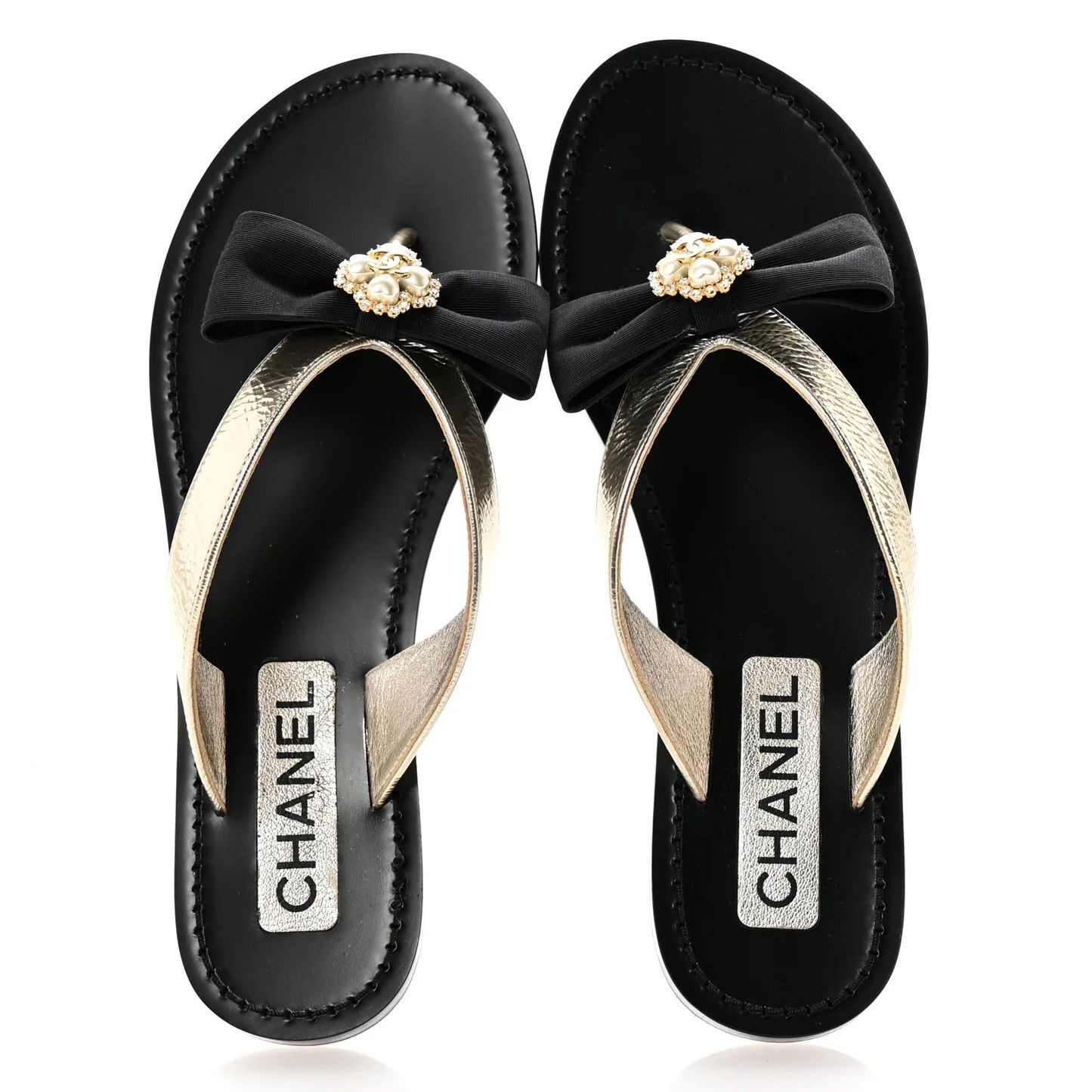 Chanel os11x0126 Metallic Laminated Thong Sandals in Gold Size US 7 / IT 37 - 2 Thumbnail