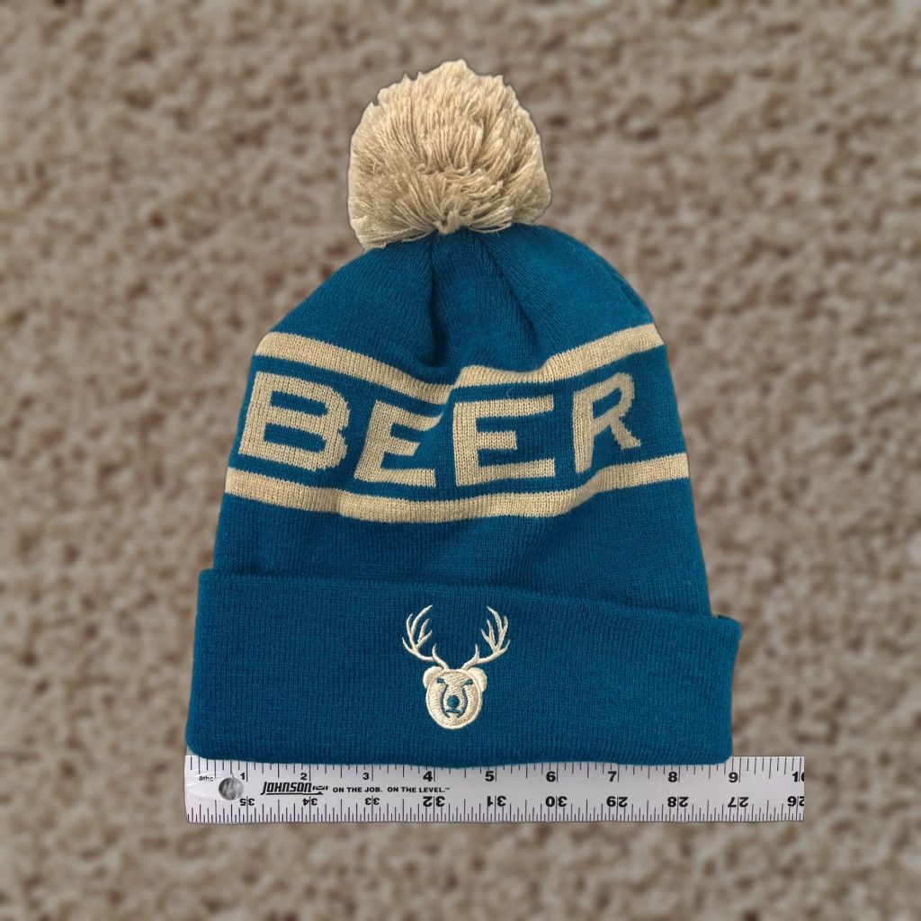 Vintage Cirque Mountain Apparel Beanie Toque Adult One Size Blue Knit Acrylic Beer Deer Pom Hats Mens Size ONE SIZE - 1 Thumbnail
