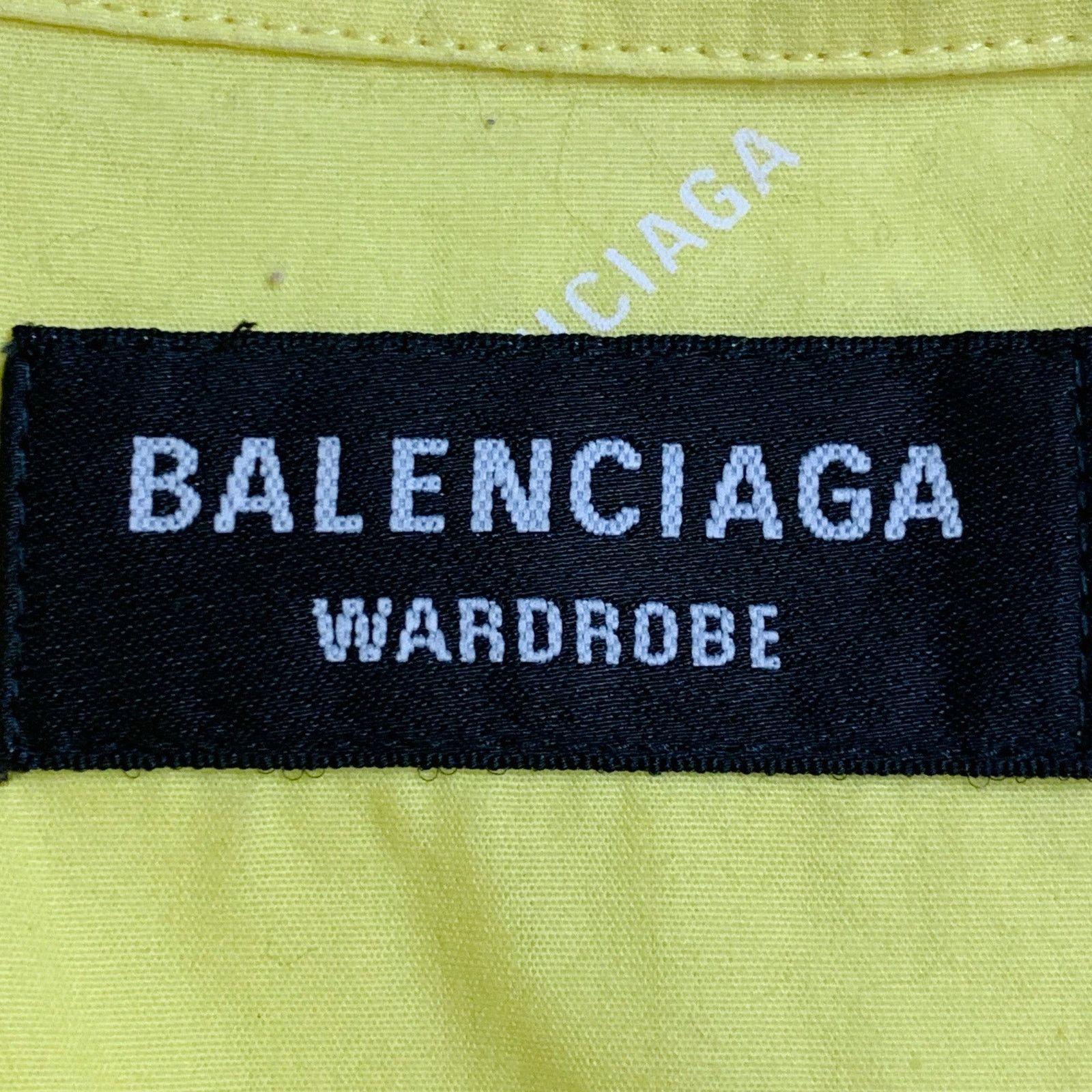 Balenciaga Yellow White Logo Cotton Button Down Collar Oversized Shirt Size US M / EU 48-50 / 2 - 9 Thumbnail