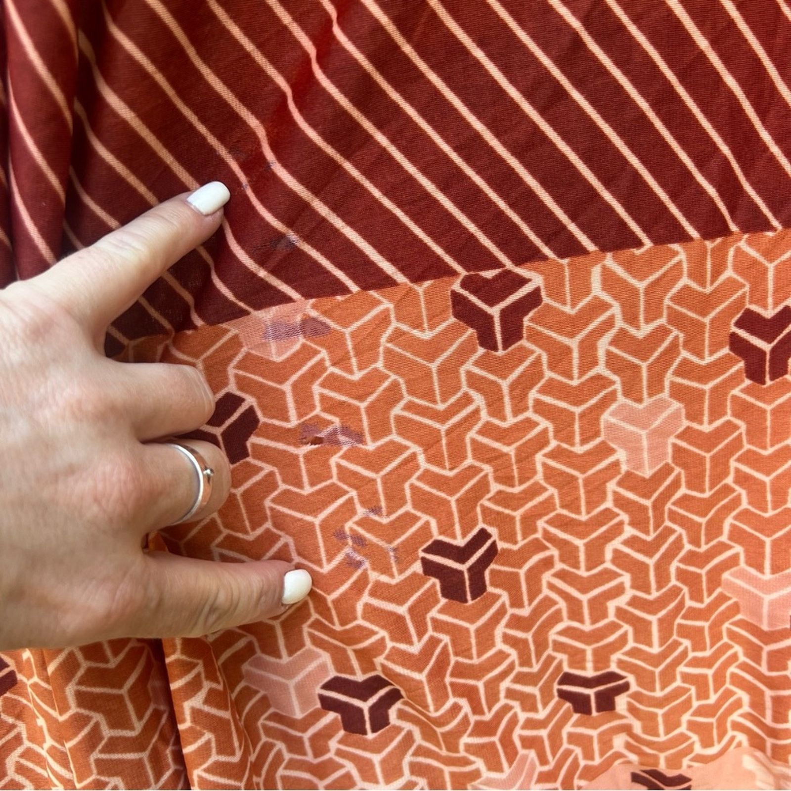 Vintage 70s Rust Salmon Geometric Disco DaggerPoint Collar Shirt XLT Size US XL / EU 56 / 4 - 8 Thumbnail