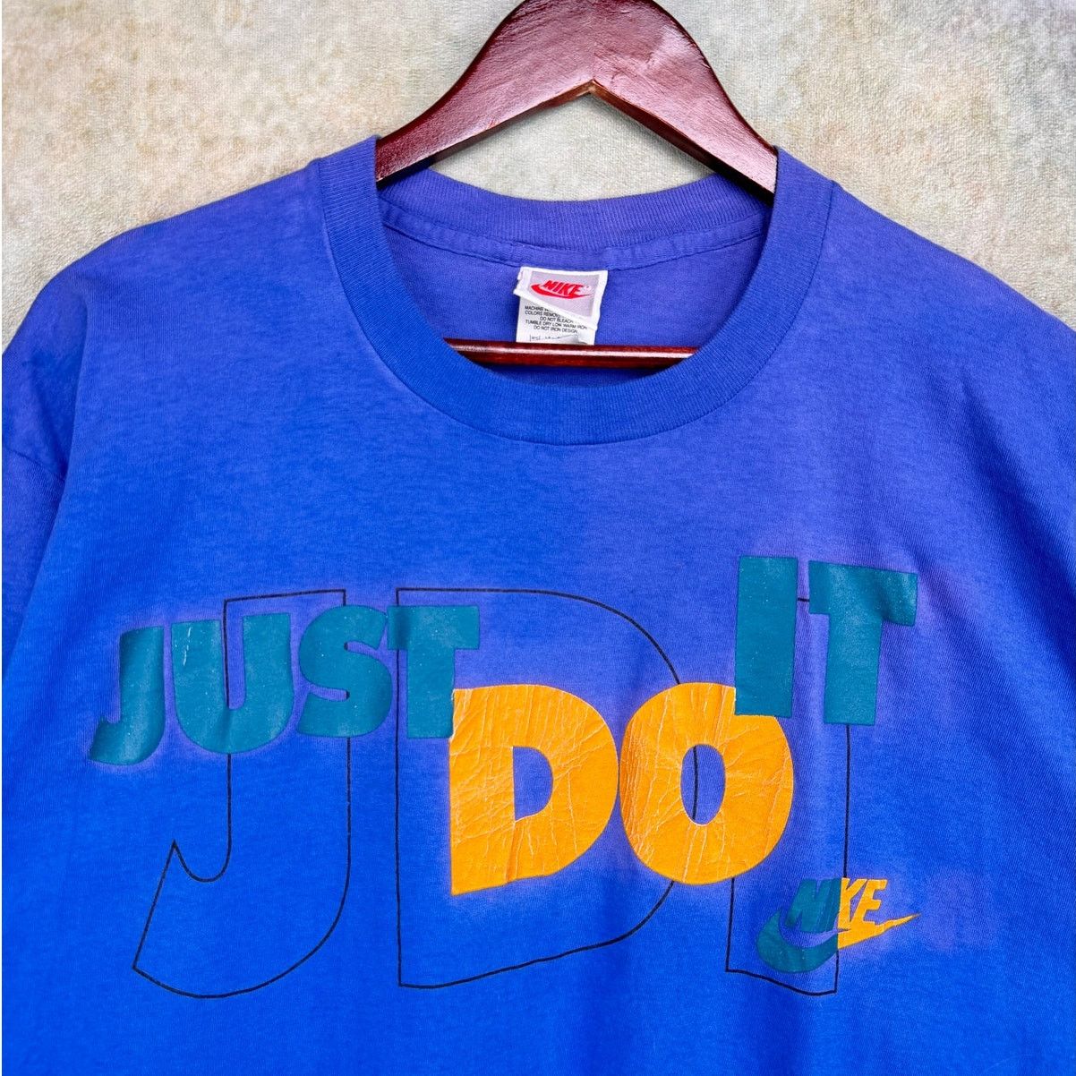 Nike × Vintage Vintage 80s Nike T Shirt Sz XL Blue Just Do It Gray Tag Size US XL / EU 56 / 4 - 5 Thumbnail