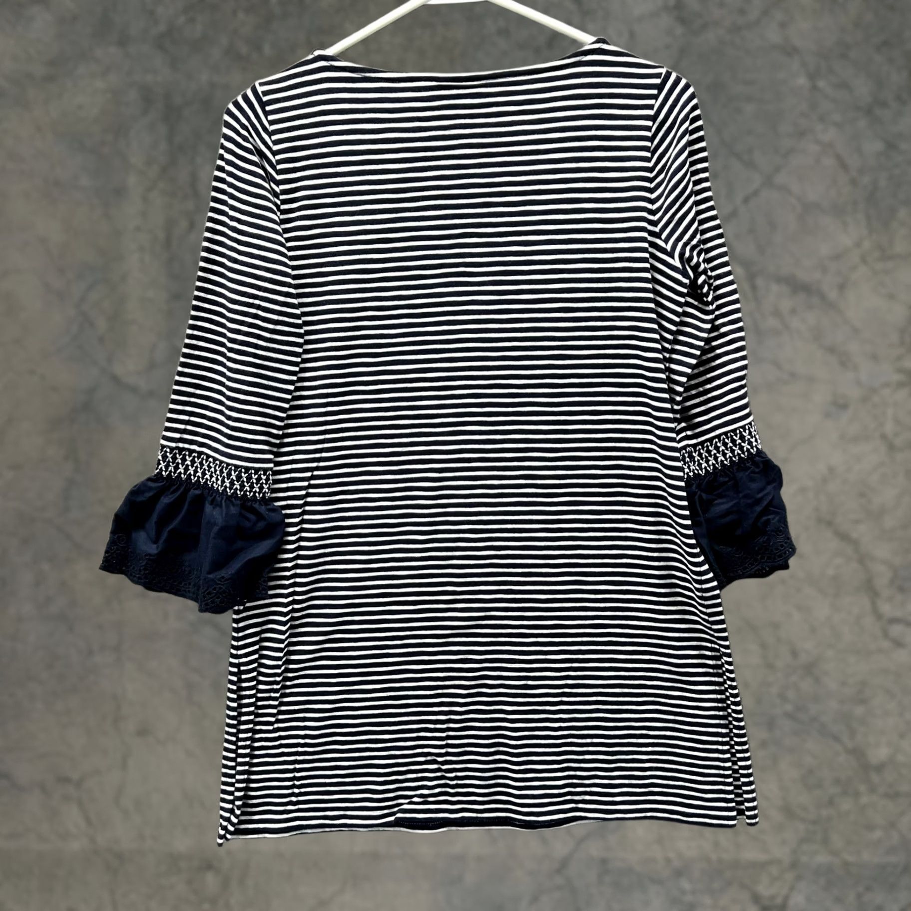 J. Jill J. Jill Shirt Womens XS Blue White Stripe Bell Sleeve Ruffle Embroidered Top Size XS / US 0-2 / IT 36-38 - 1 Thumbnail