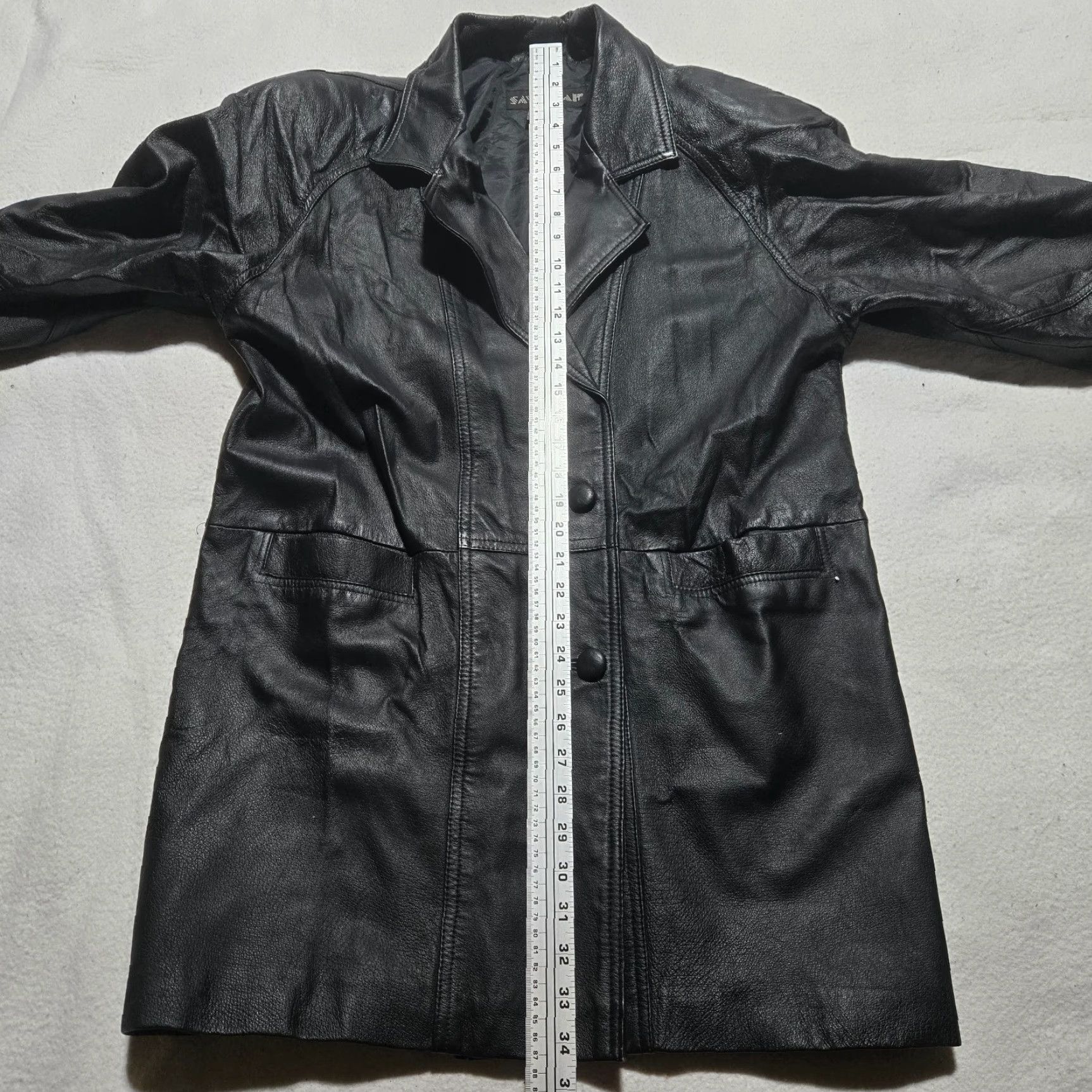 Vintage Savannah Jacket Black 100% Leather Mid-Length 2-Button Front Adult Womens Medium Jacket Coat Womens Black 100% Leather Mid-Length 2-Button Front Size M / US 6-8 / IT 42-44 - 5 Thumbnail