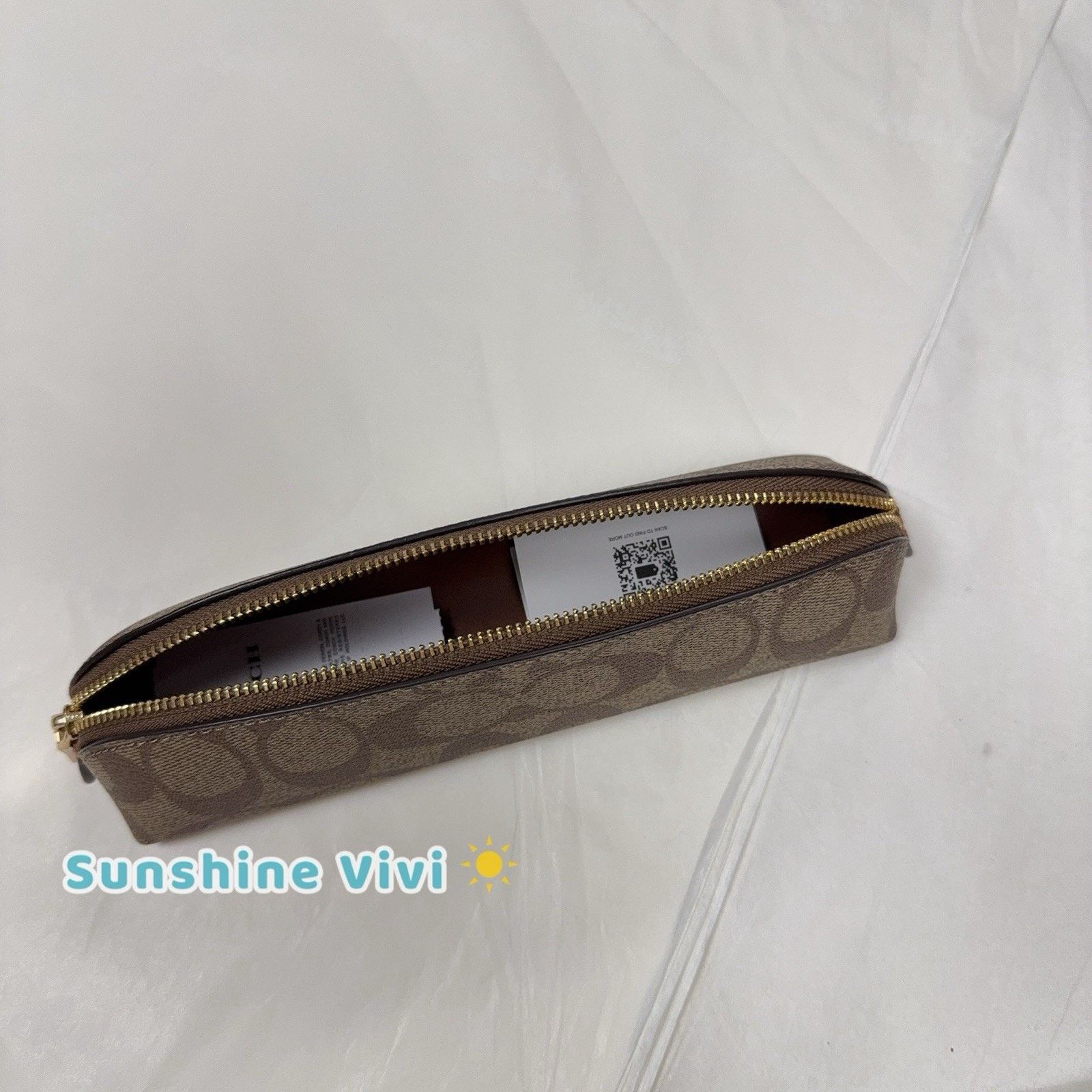 Coach NWT Coach Pencil Case Cosmetic Signature Canvas C6333 Khaki Size ONE SIZE - 5 Thumbnail