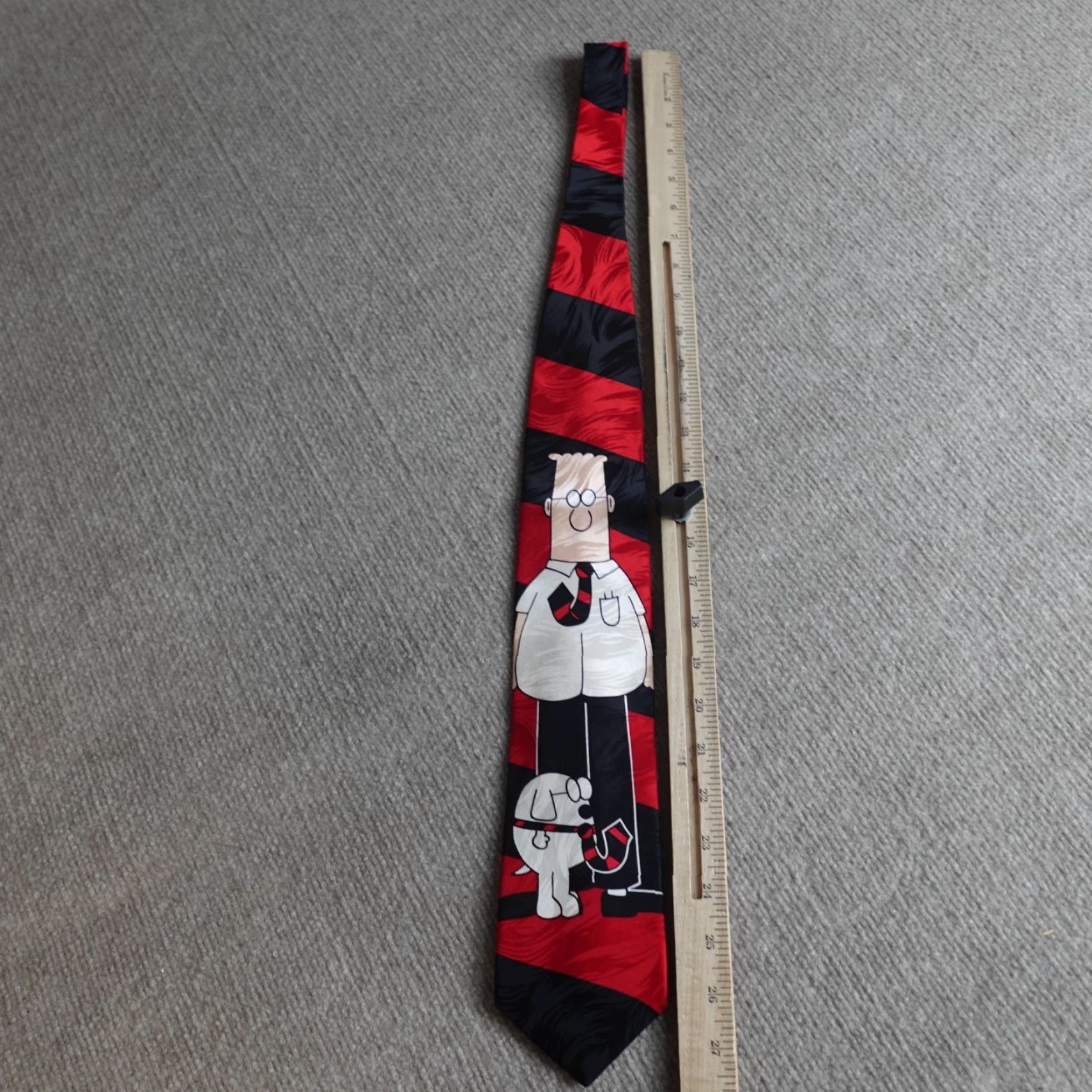 Vintage VINTAGE Dilbert Mens Tie Silk Red Black Striped Geometric Pattern 57"-60" Classic Length Men’s Silk Tie Size ONE SIZE - 6 Thumbnail