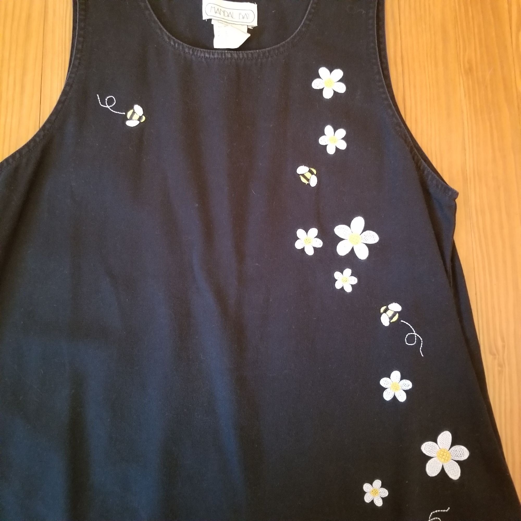 Other Vintage Mandal Bay M Black Daisy Embroidered Sleeveless Dres Size M / US 6-8 / IT 42-44 - 3 Thumbnail