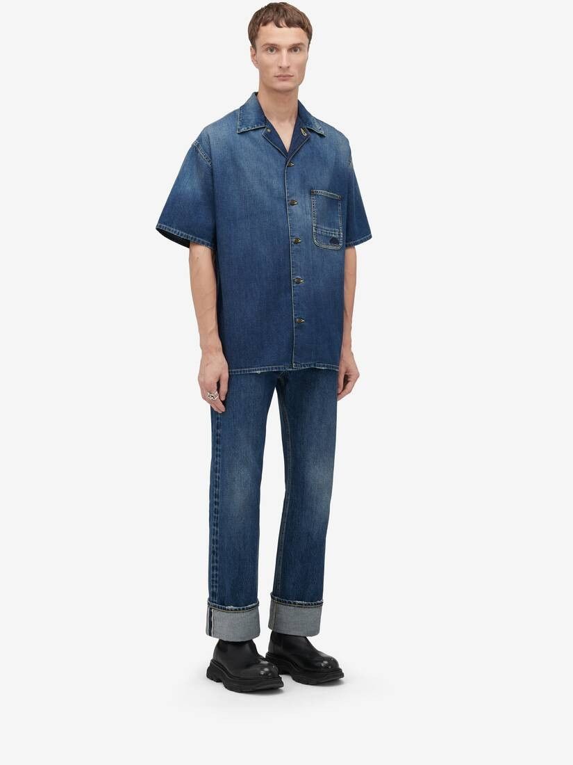 Alexander McQueen o1w1db10725 Hawaiian Denim Shirt in Washed Blue Size US L / EU 52-54 / 3 - 4 Thumbnail