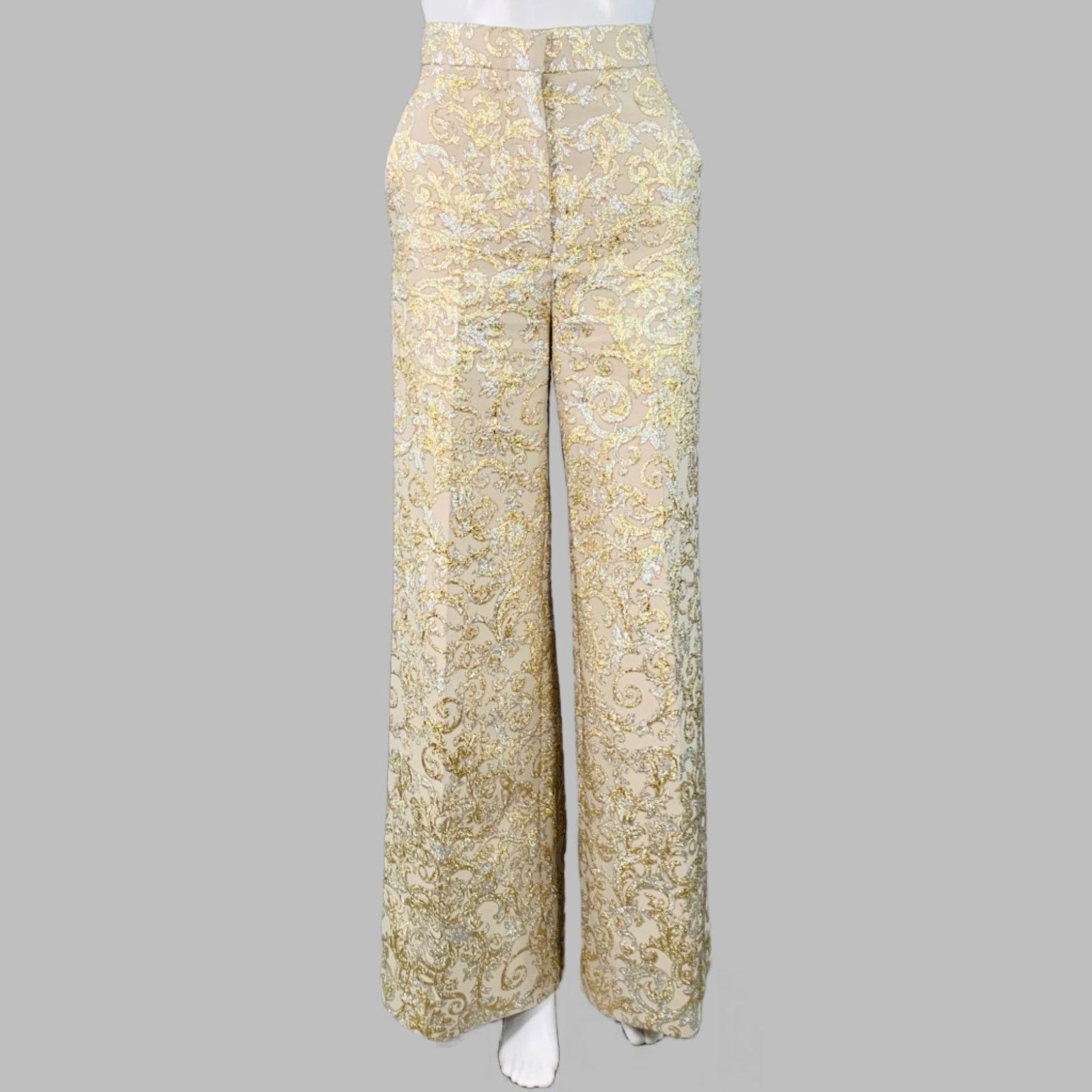 Stella McCartney Metallic Gold Silver Polyamide Jacquard Peak Lapel Pantsuit Size 26" / US 2 / IT 38 - 5 Thumbnail