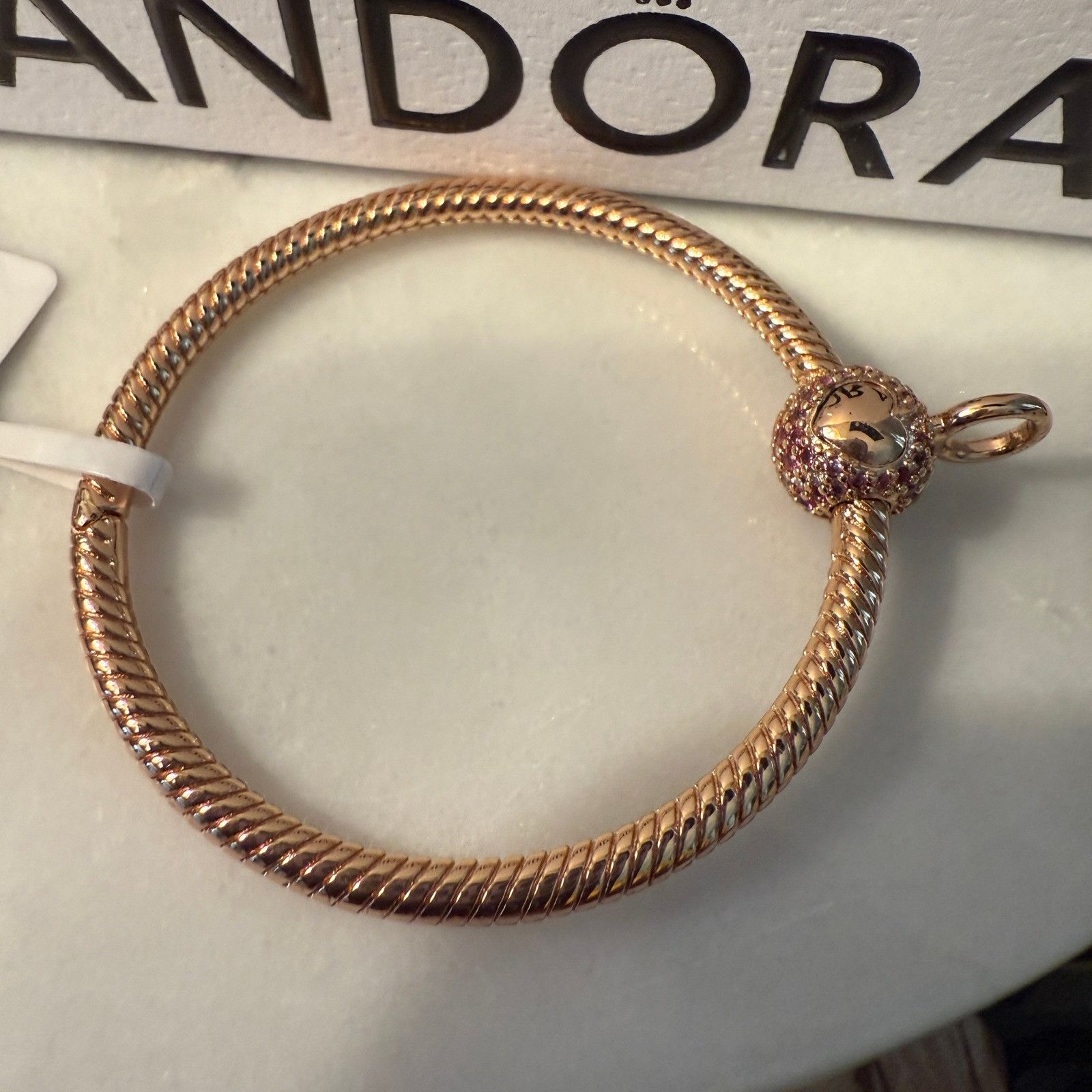 pandora Authentic Pandora Rose Gold Pink Pave O Pendant Charm Holder Size ONE SIZE - 6 Thumbnail