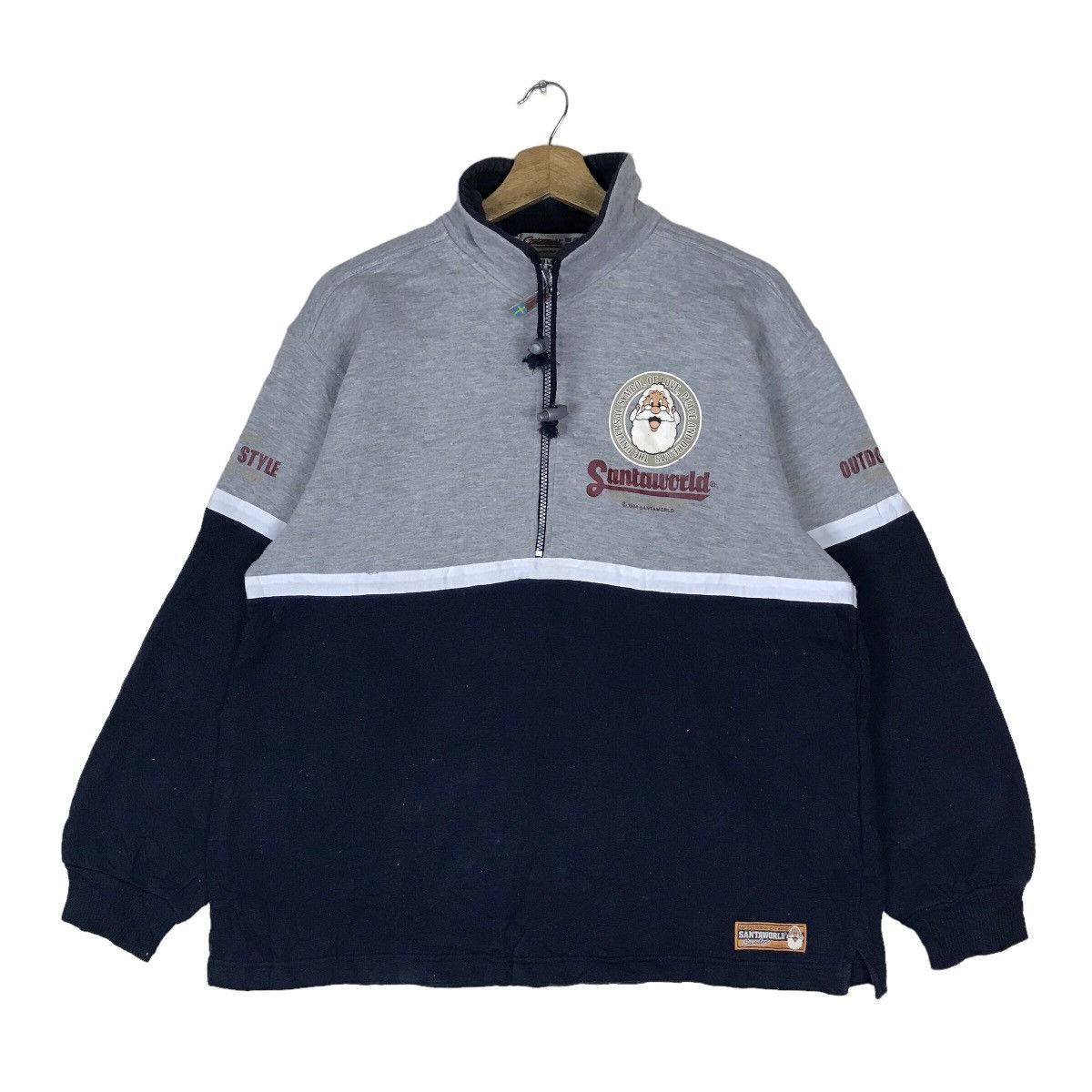 image of Vintage Santa World Two Tone Quarter Zip Pullover Jumper in Grey/Black, Men's (Size Large)