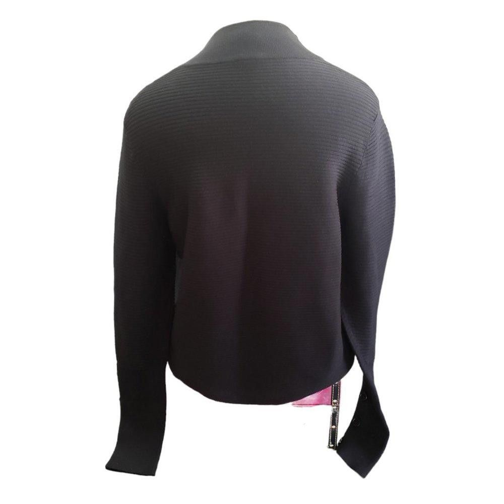 Designer CT800 Ethyl Black Mock Neck Peep Front Ribbed Sweater M Size M / US 6-8 / IT 42-44 - 2 Thumbnail