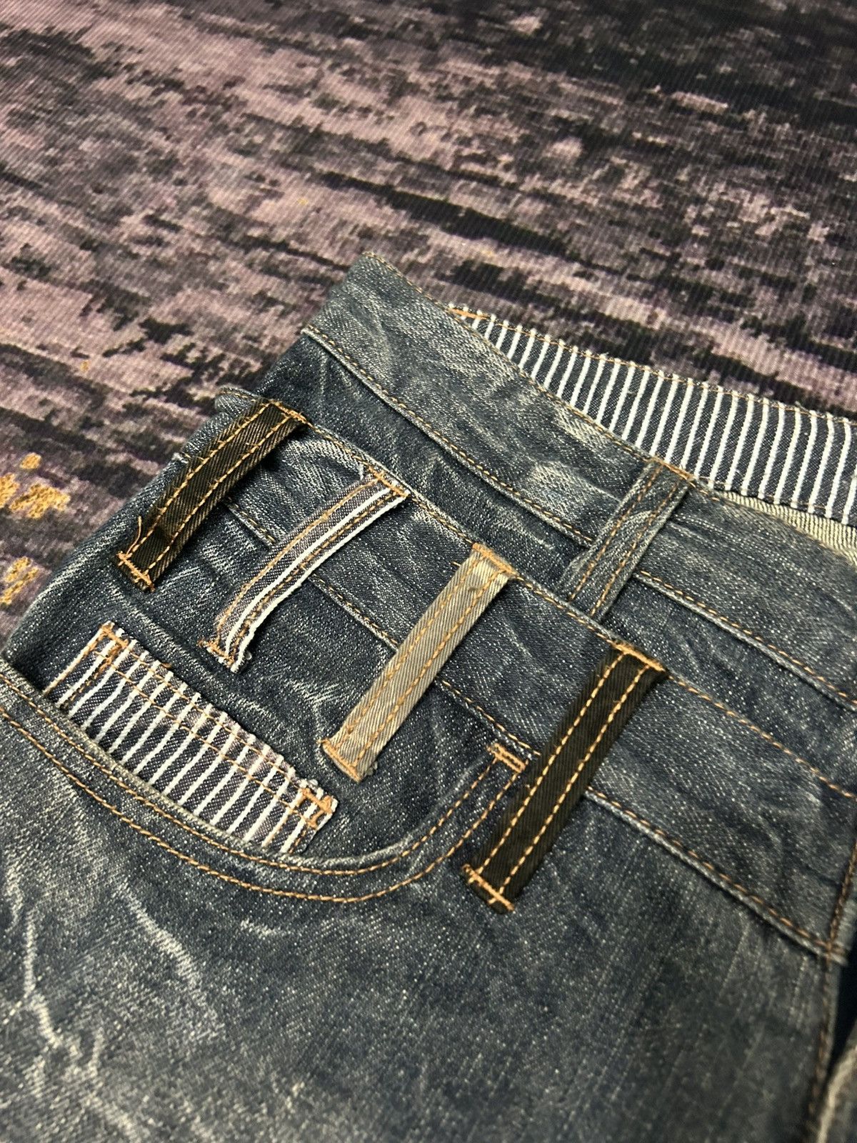 Japanese Brand NYLAUS Doublle Waist Mud Claw Mark Cropped Jeans Size US 31 - 12 Thumbnail