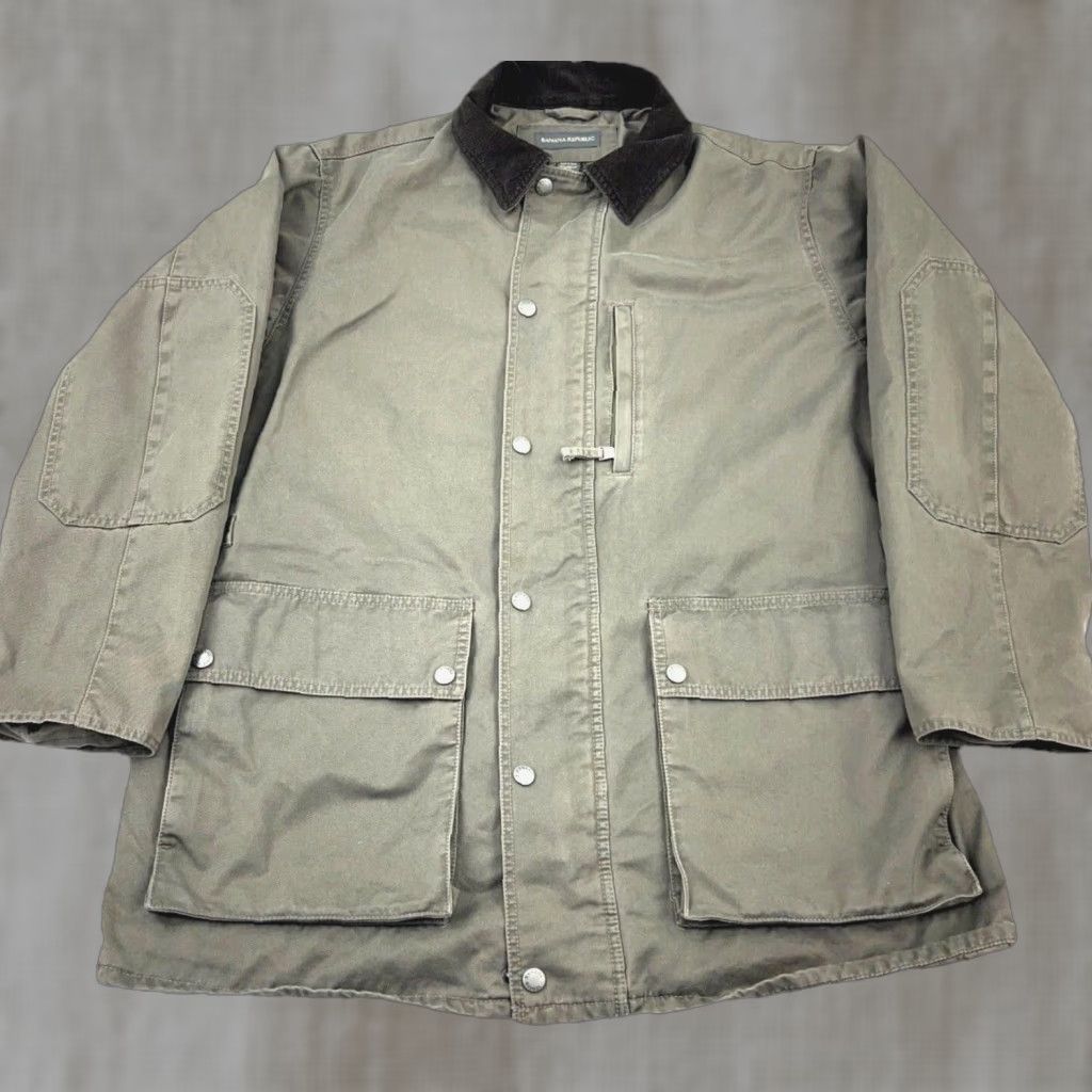 Banana Republic Banana Republic Barn Jacket Men Large Green Chore Coat Corduroy Collar Overcoat Jacket Casual Workwear Size US L / EU 52-54 / 3 - 1 Thumbnail