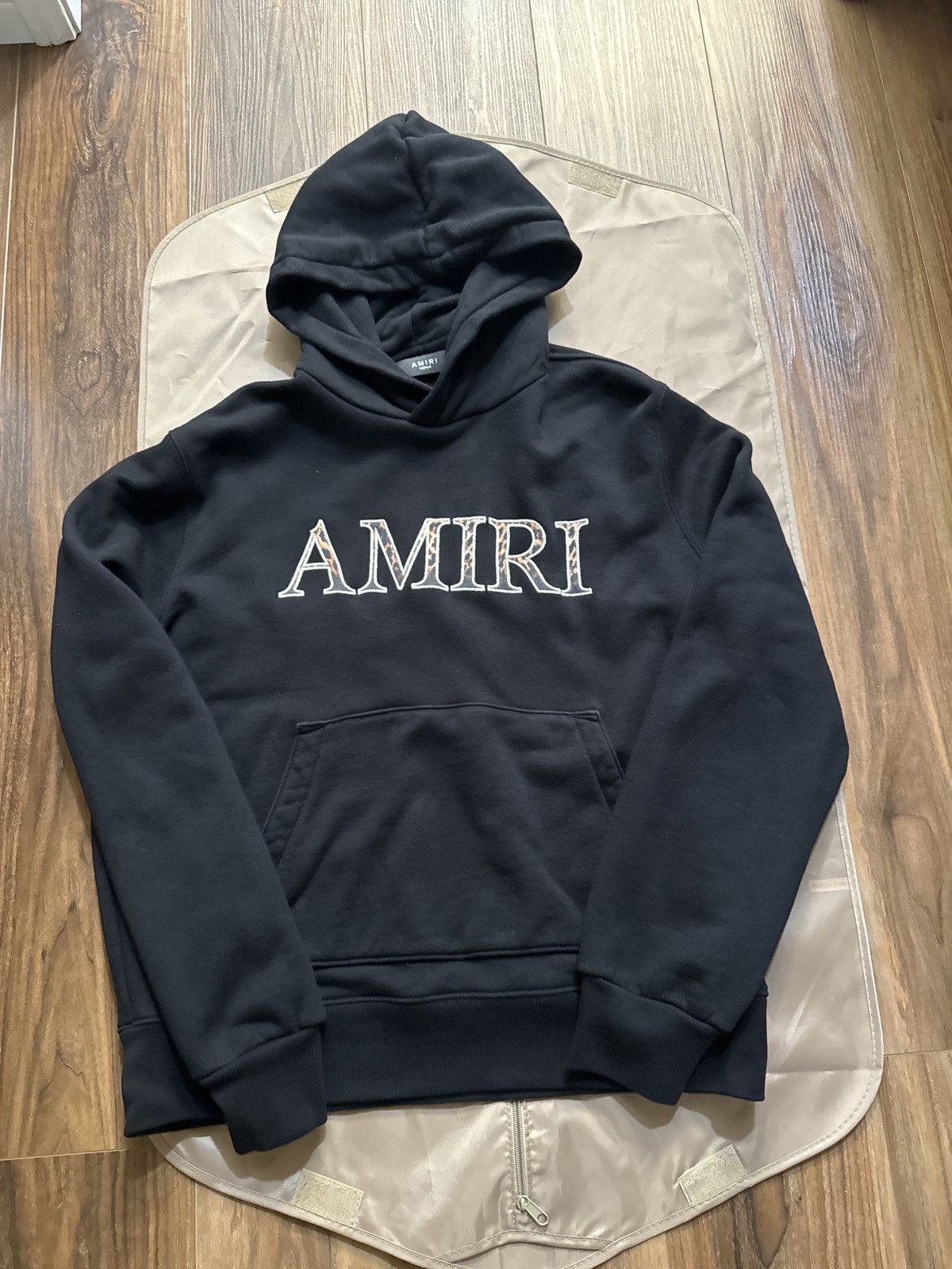 Pre-owned Amiri Leopard Appliqué Hoodie Black Size M