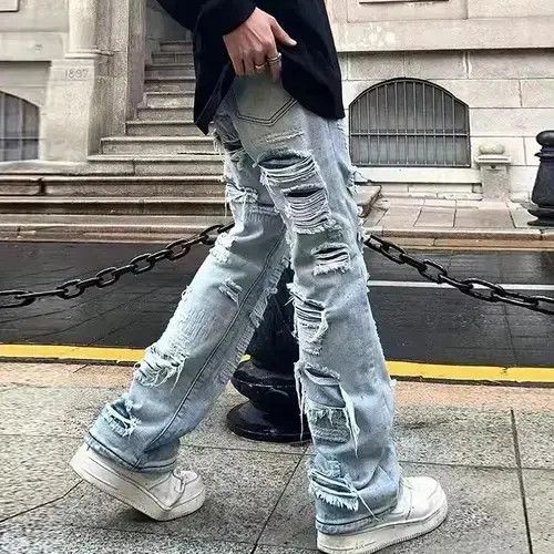 Japanese Brand × Jean Ripped Hole Retro Mens Baggy Jeans Size US 33 - 2 Thumbnail