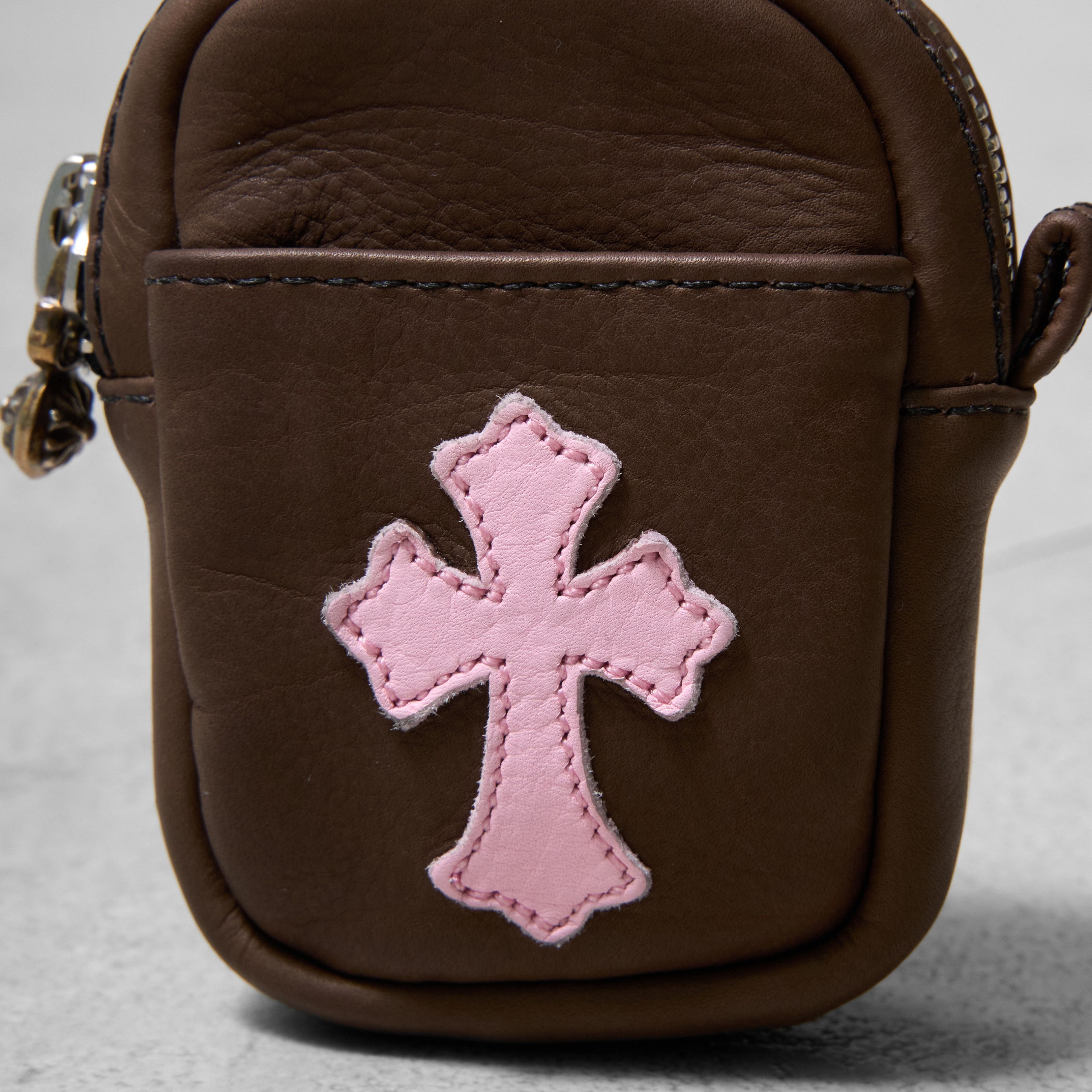 CHROME HEARTS Leather Cross Patch AirPod Case Bag