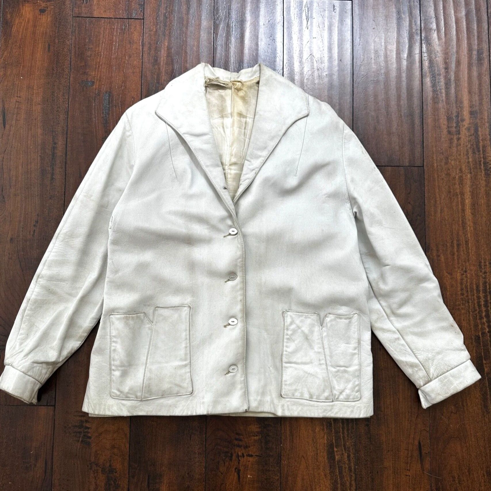Vintage VTG White Leather Western Rancher Jacket 1960s Unbranded 남? Size US XXS / EU 40 - 2 Thumbnail