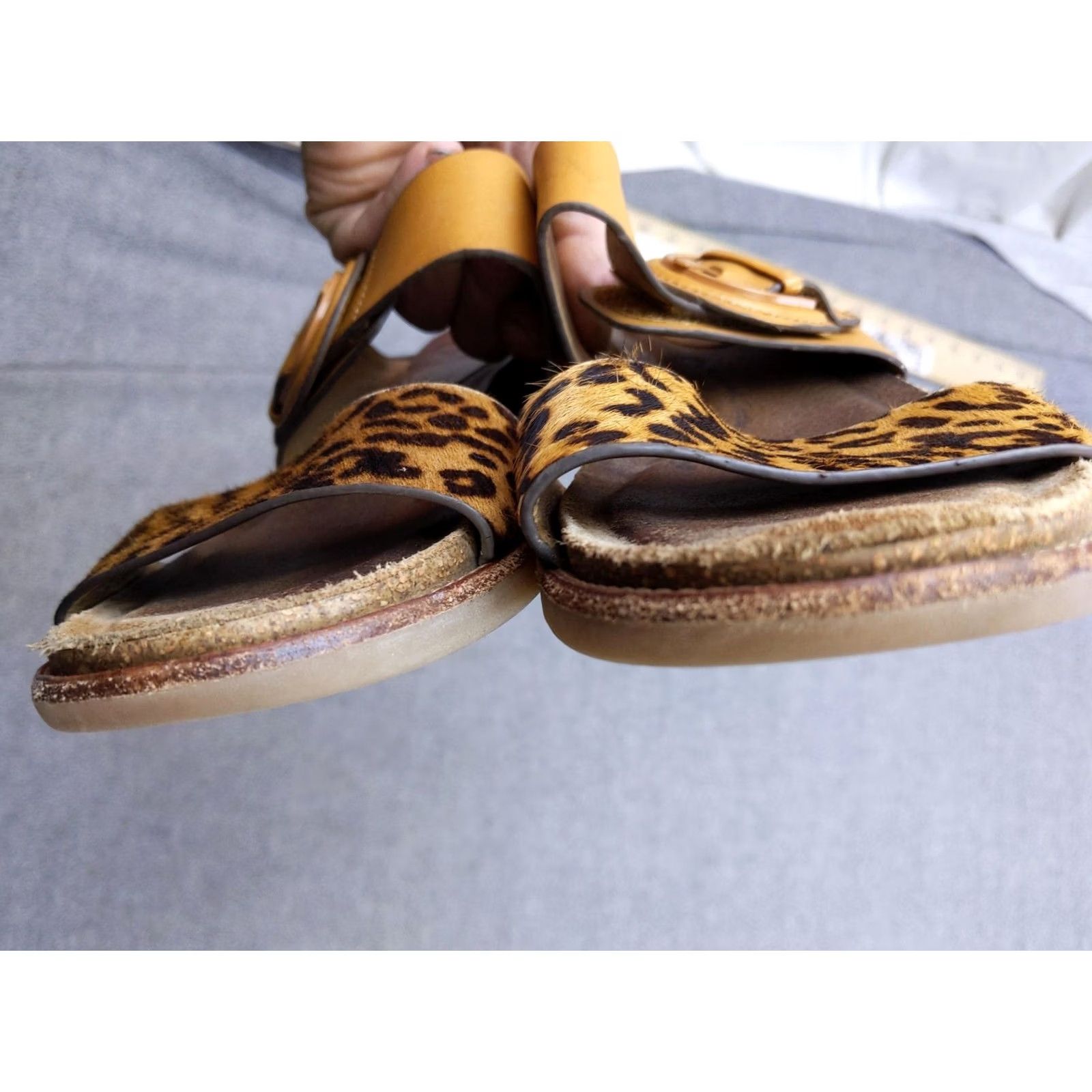 Vintage Sofft Sandals Womens 8 Slide Leopard Haircalf Leather Buckle Brown Leather Open Toe Cushioned Footbed Size US 8 / IT 38 - 5 Thumbnail