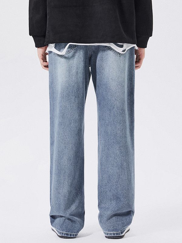 Japanese Brand Blue American-style washed men's loose straight leg jeans Size US 32 / EU 48 - 5 Thumbnail