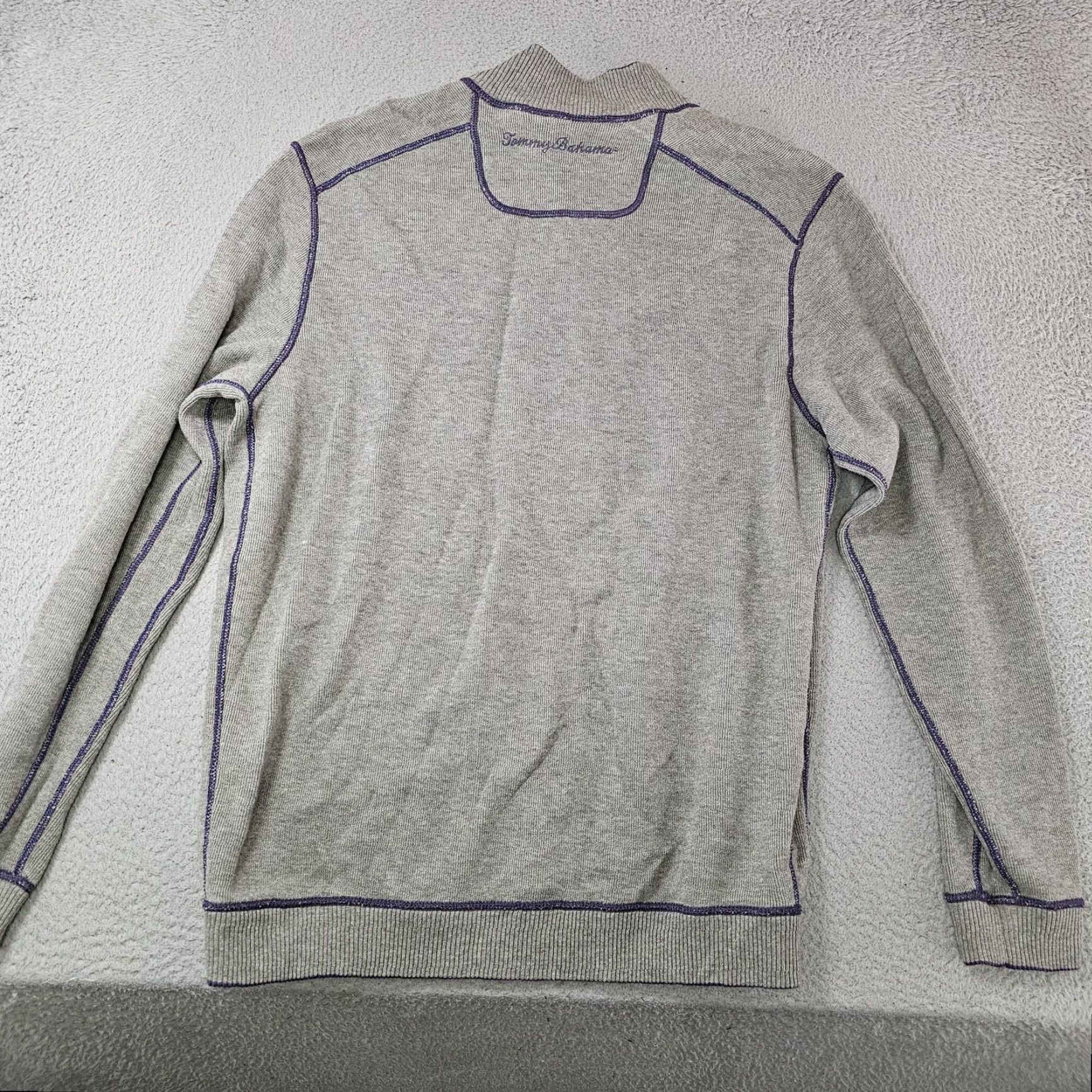 Tommy Bahama Tommy Bahama Sweater Mens Large Gray Purple Quarter Zip Reversible Pullover Size US L / EU 52-54 / 3 - 5 Thumbnail