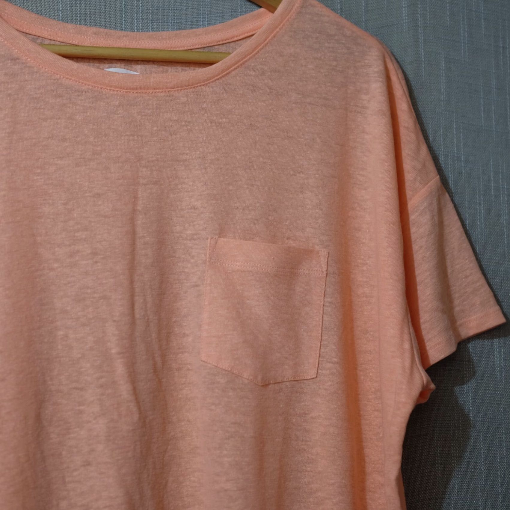 Old Navy Old Navy Linen Blend T-Shirt Sheer Peach w/Pockets Women's XL Shirt Size XL / US 12-14 / IT 48-50 - 3 Thumbnail