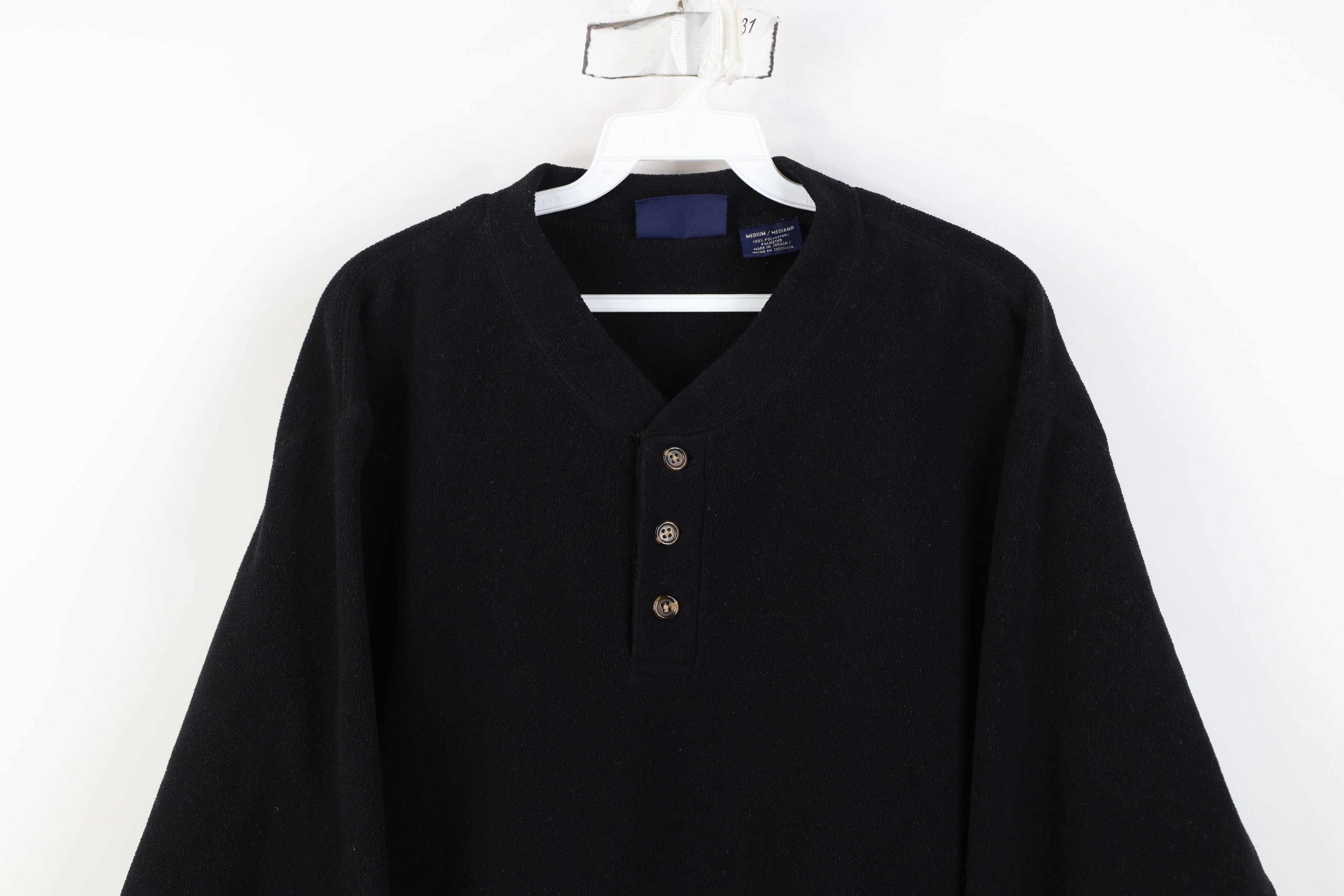 Vintage Vintage 90s Streetwear Blank Fleece Henley Sweater Black Size US M / EU 48-50 / 2 - 2 Thumbnail