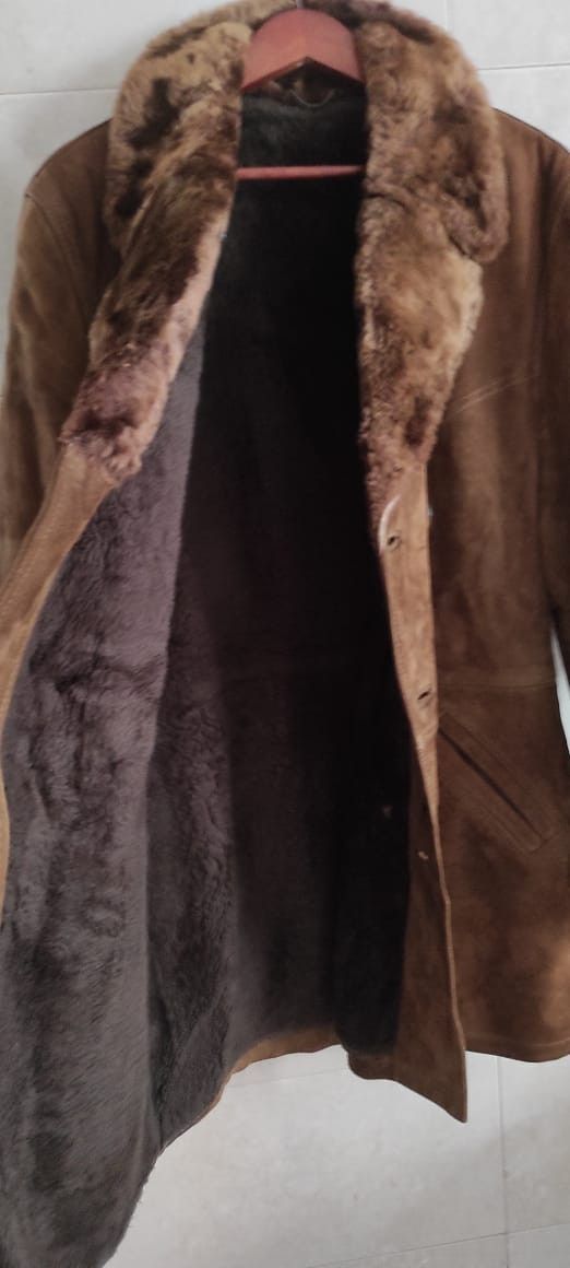 Genuine Suede Sheepskin Brown Leather Shearling Coat