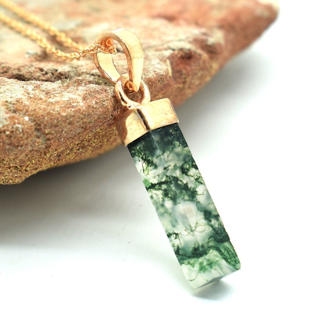 Handmade Genuine Moss Agate Pendant: 925 Sterling Silver Necklace Size ONE SIZE - 3 Thumbnail
