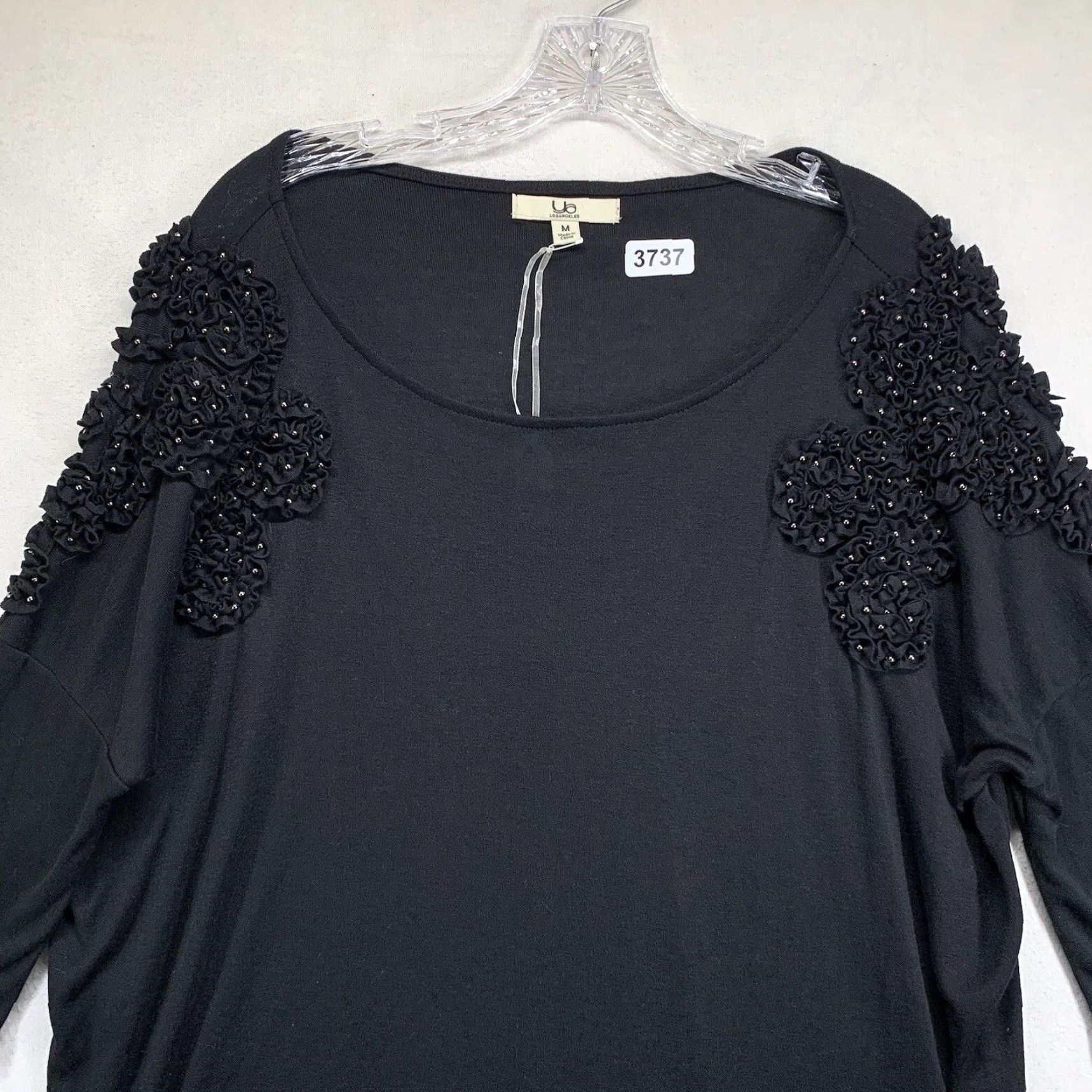 MISA Los Angeles Ya Los Angeles Women's Black Embroidered Shoulder Dress Medium 3/4 Sleeve Knee Length Casual Formal Gothic Rock Size M / US 6-8 / IT 42-44 - 6 Thumbnail